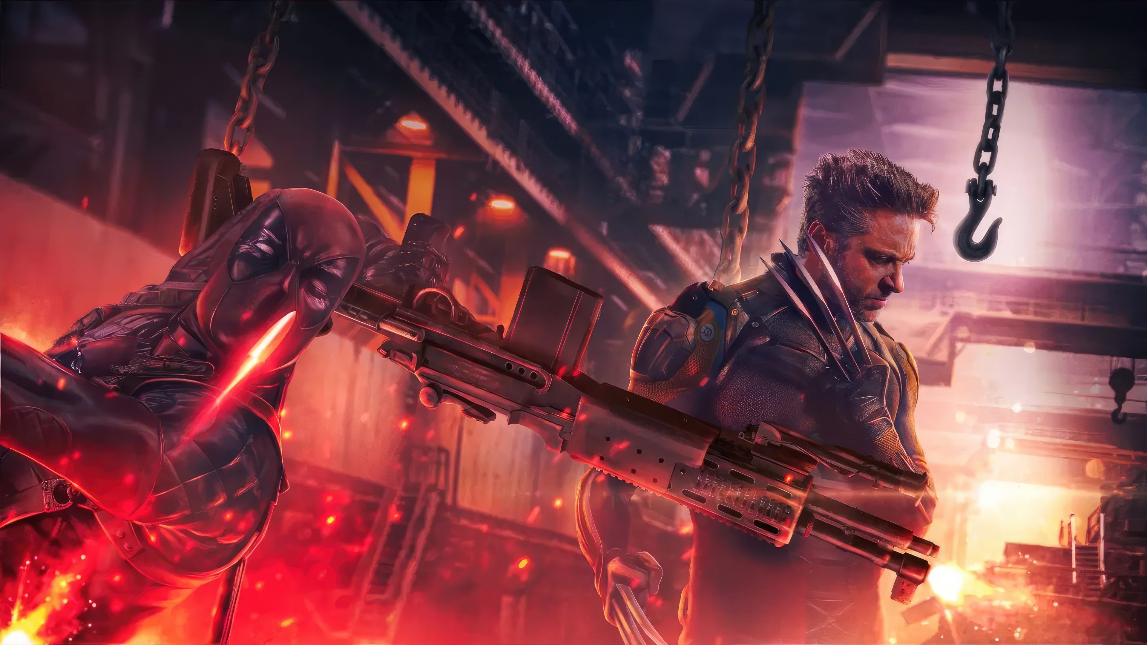 Deadpool and Wolverine in a Factory HD Wallpaper