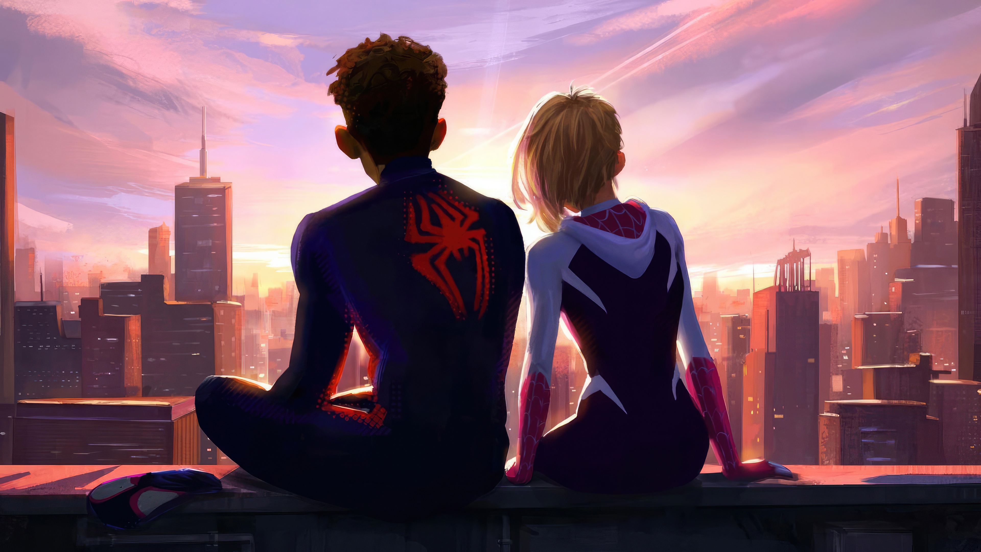Miles Morales and Gwen Stacy watching the sunset HD Wallpaper