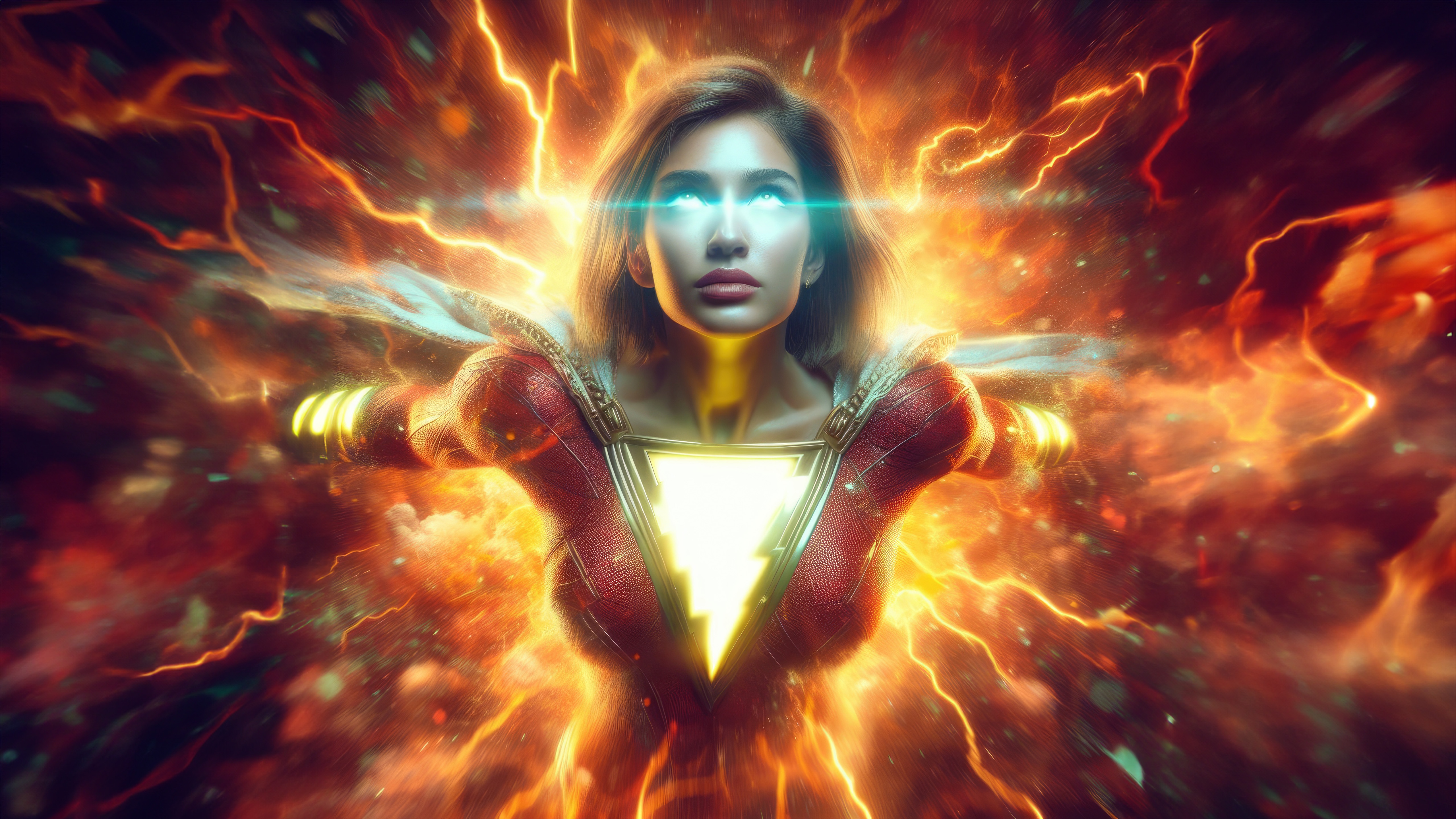 Mary Bromfield as Shazam surrounded by lightning HD Wallpaper