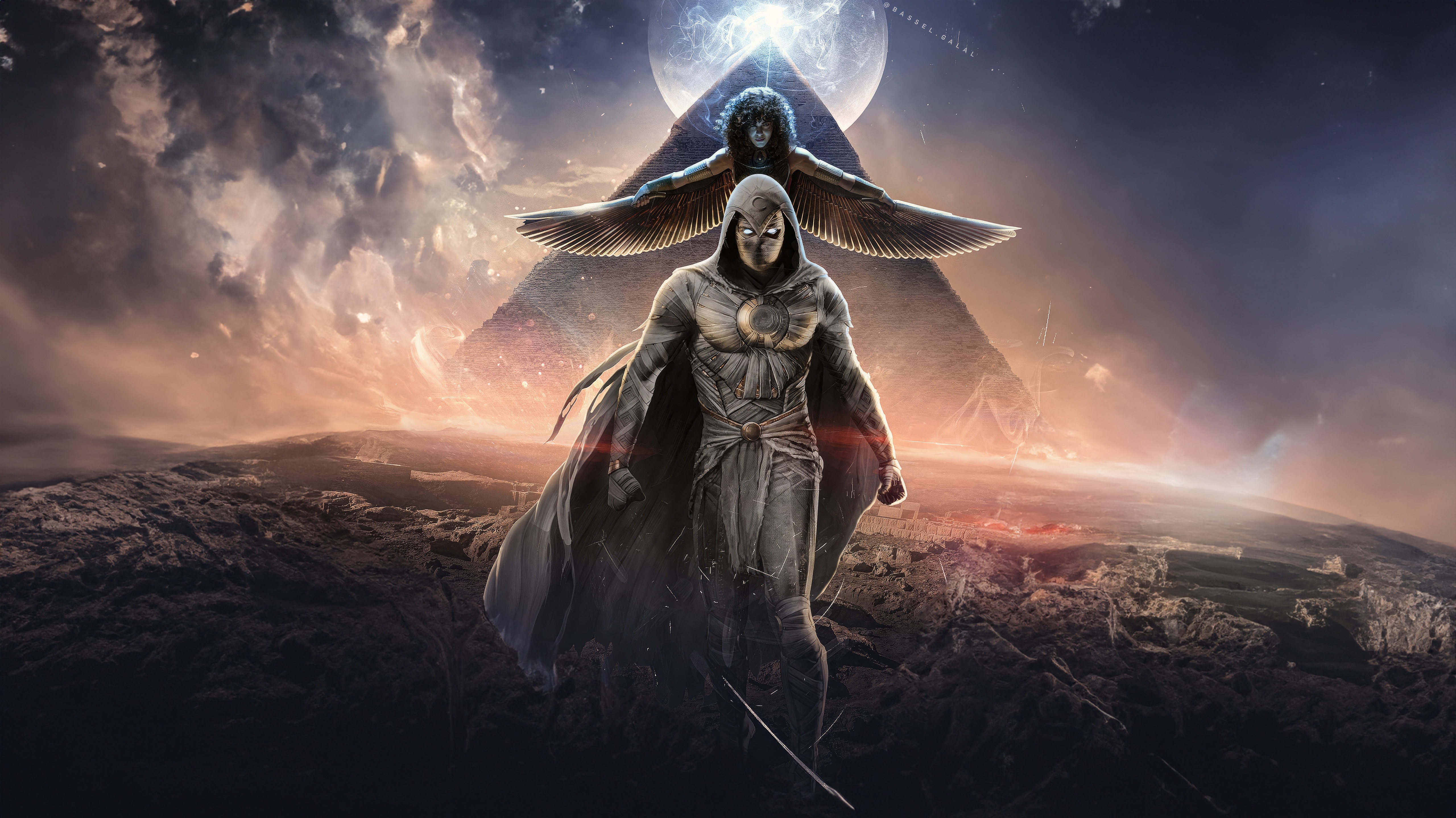 Moon Knight and Egyptian Pyramid HD Wallpaper