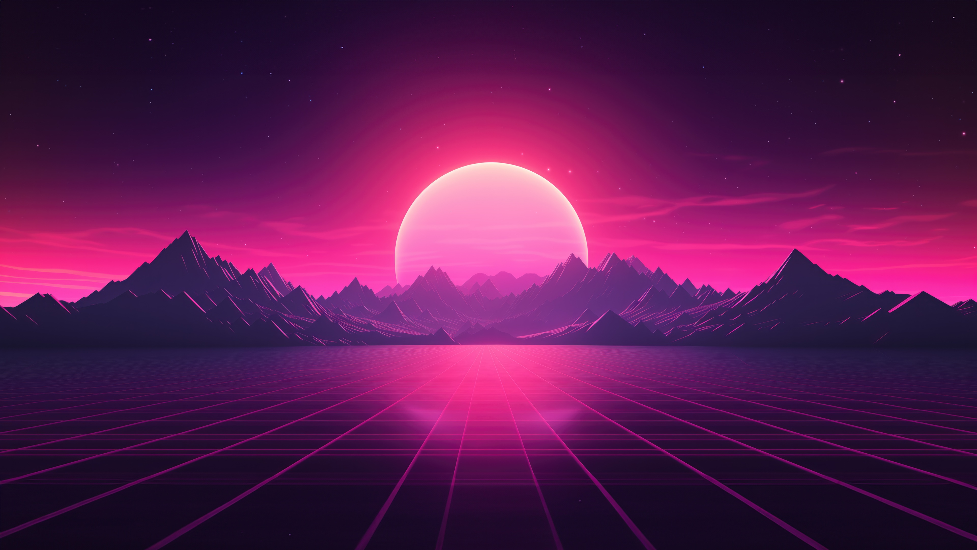 Synthwave Electro Landscape with Mountains and Sun HD Wallpaper