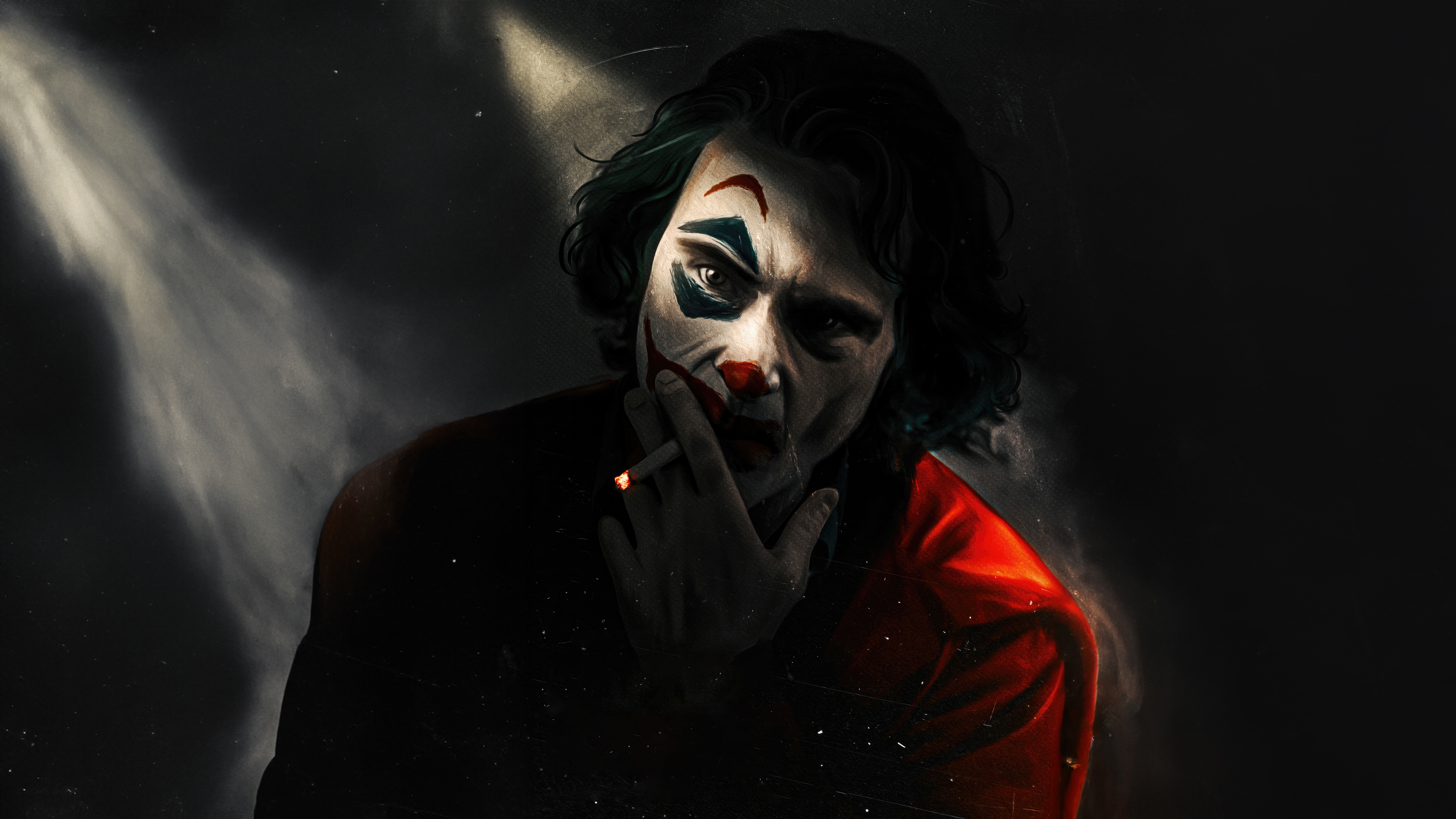 The Joker smoking with clown makeup HD Wallpaper