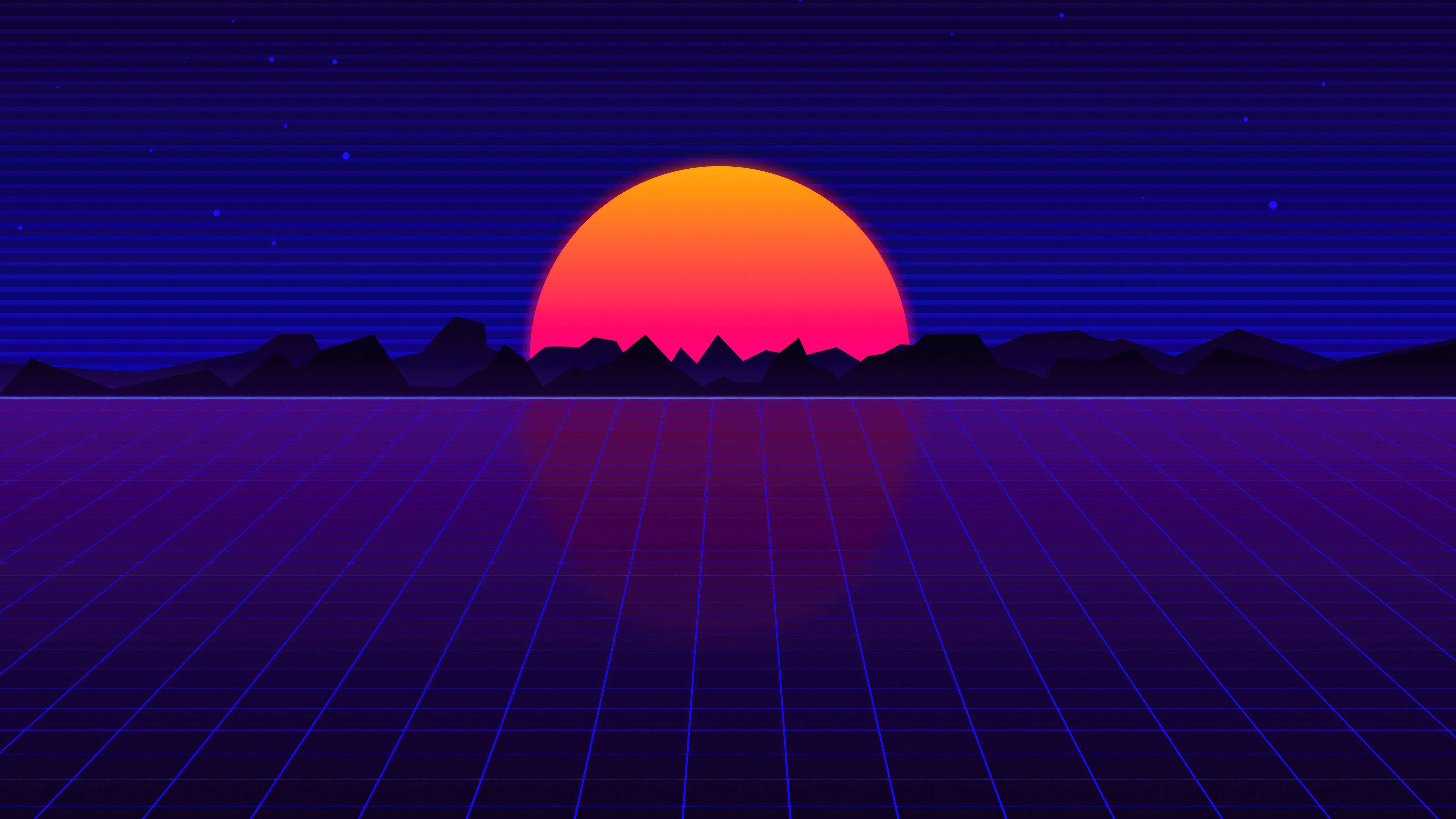 Retro Synthwave Sunset Over Grid Landscape HD Wallpaper