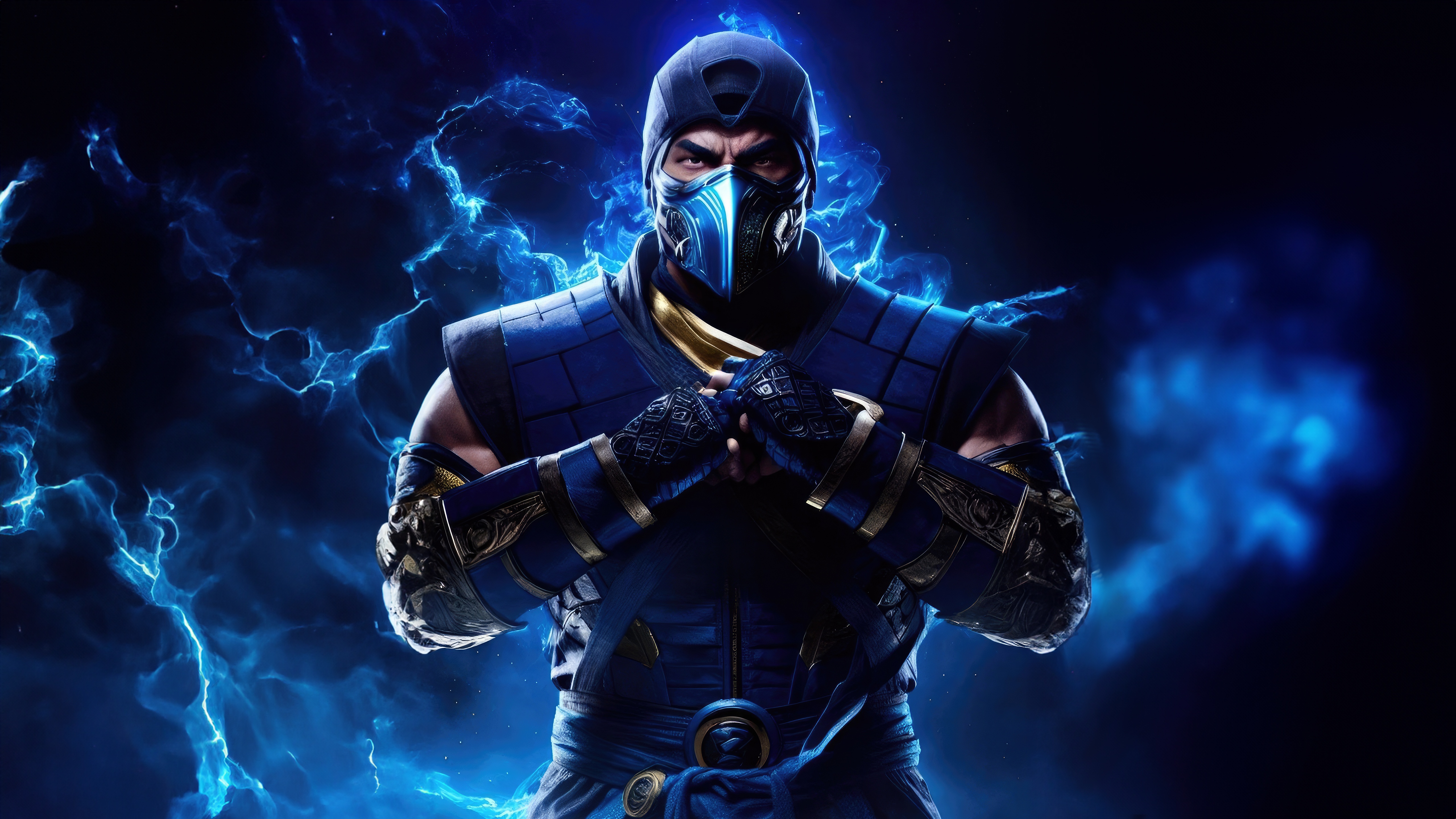 Sub Zero from Mortal Kombat with blue lightning HD Wallpaper