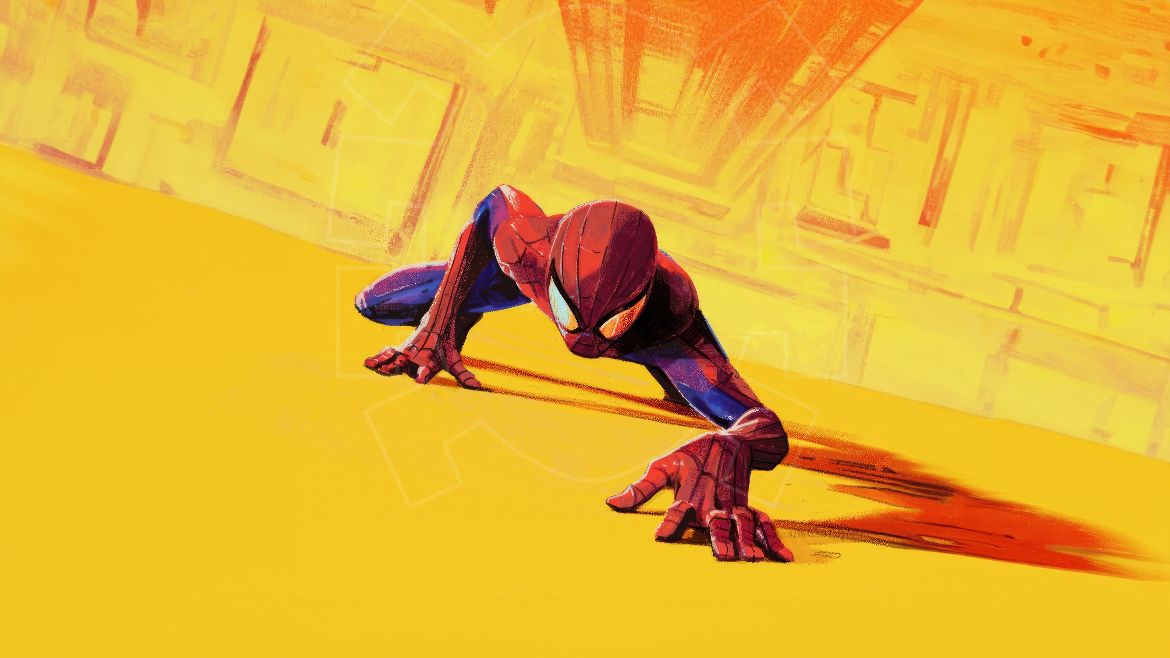 Spider-Man Crawling on Yellow Surface HD Wallpaper