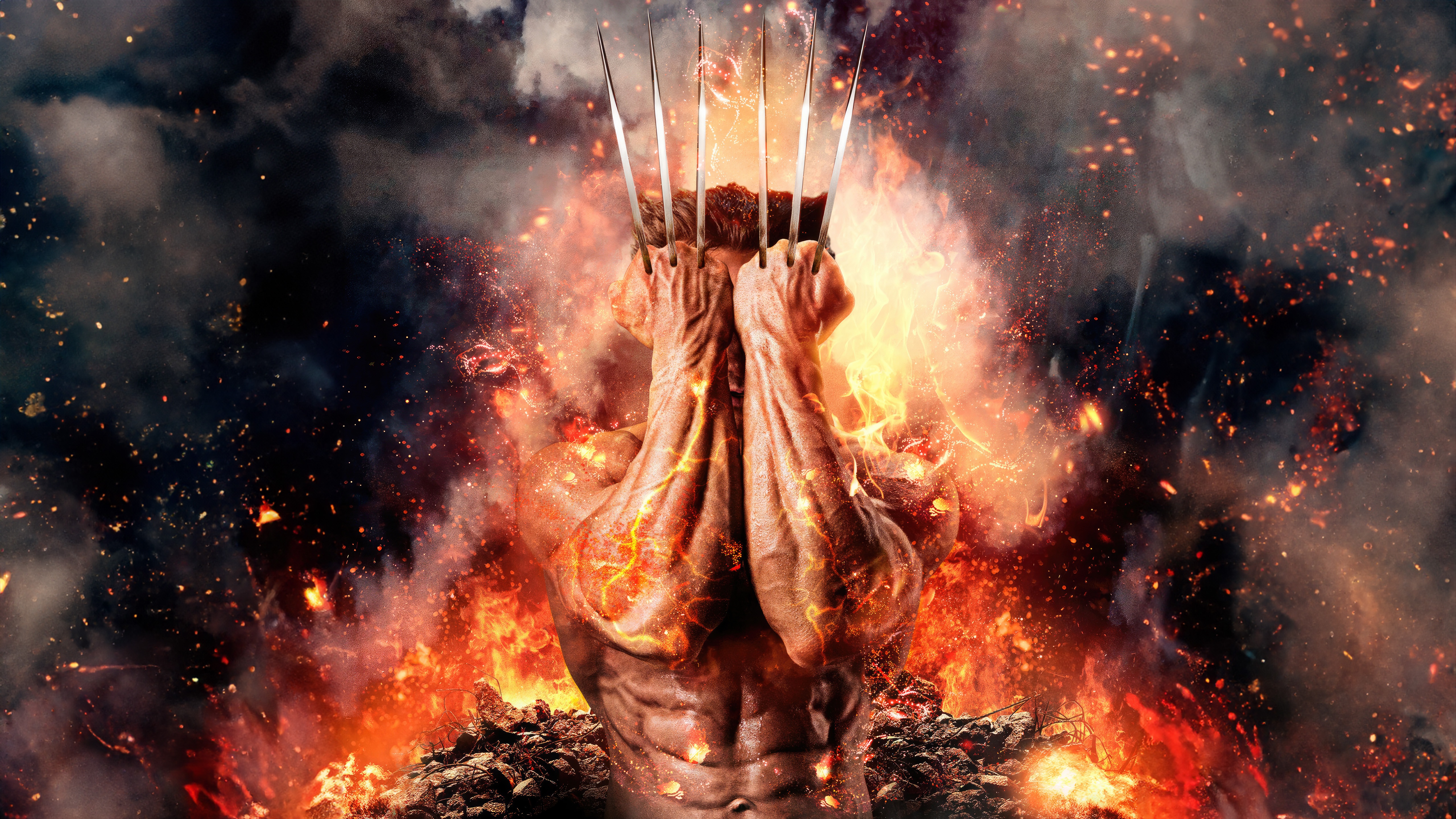 Wolverine with Claws Extended in Fire HD Wallpaper