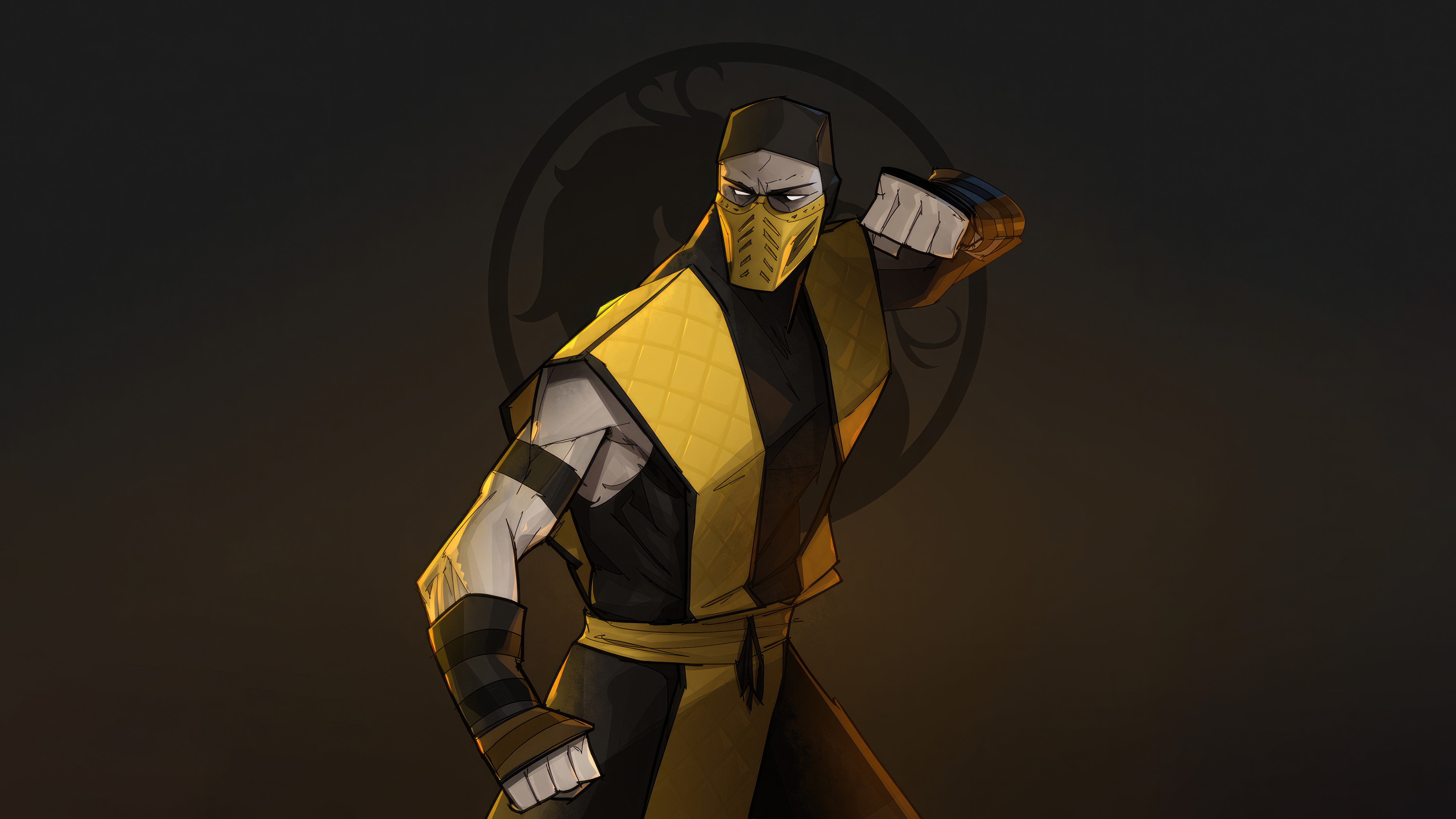 Scorpion from Mortal Kombat in a fighting stance HD Wallpaper
