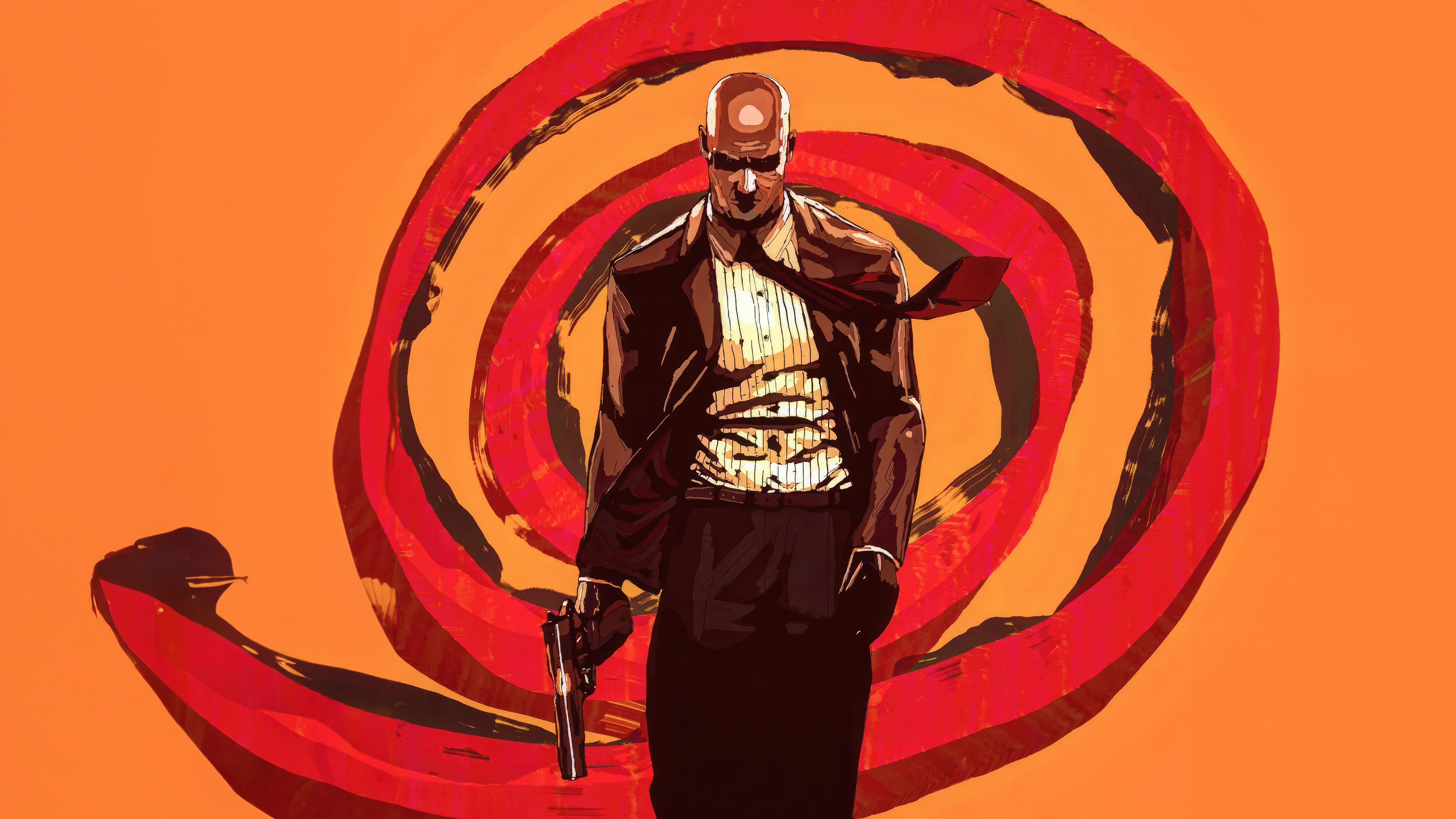 Hitman Agent 47 with Gun and Red Swirl HD Wallpaper