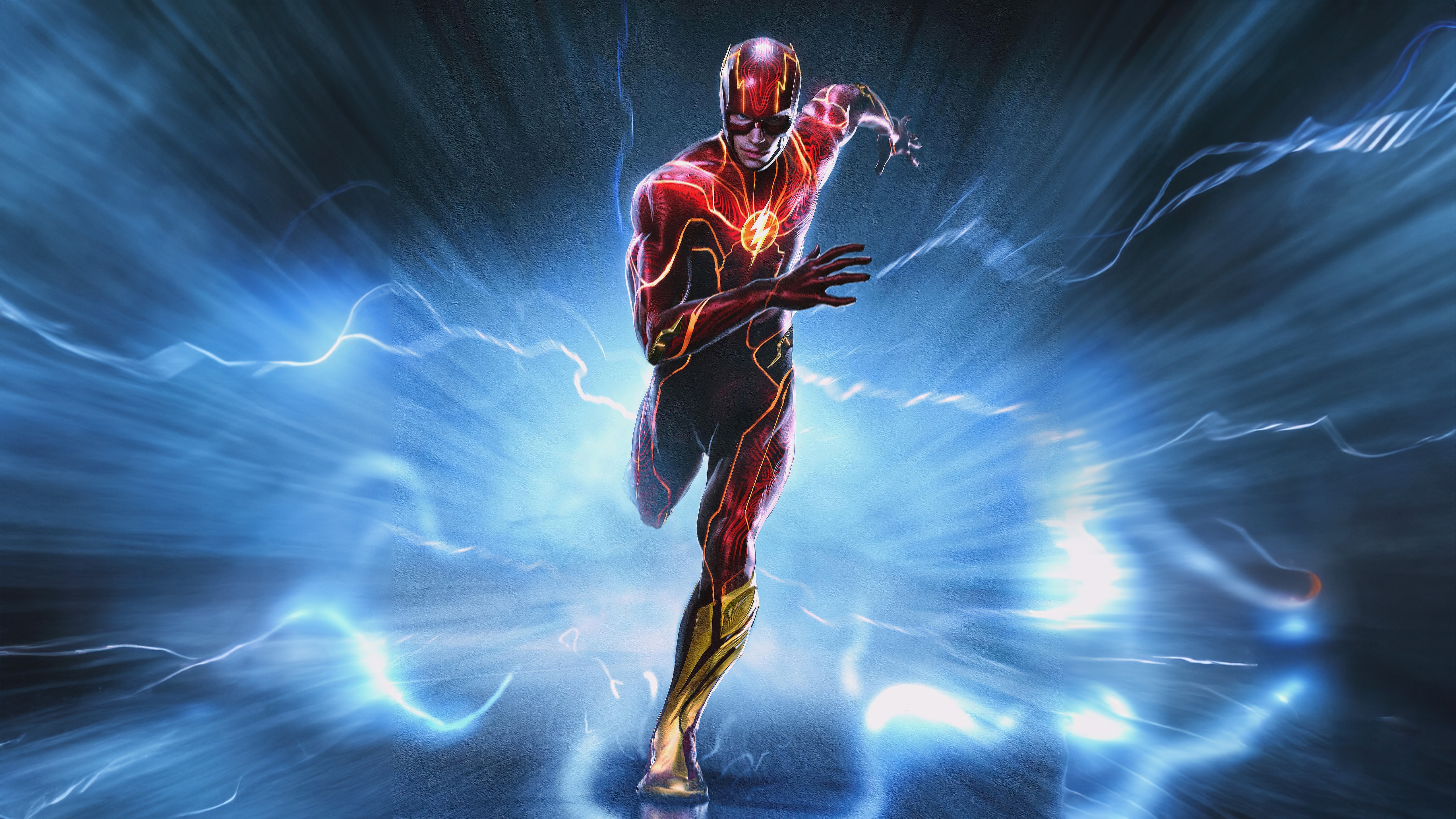 The Flash running with blue lightning effects HD Wallpaper