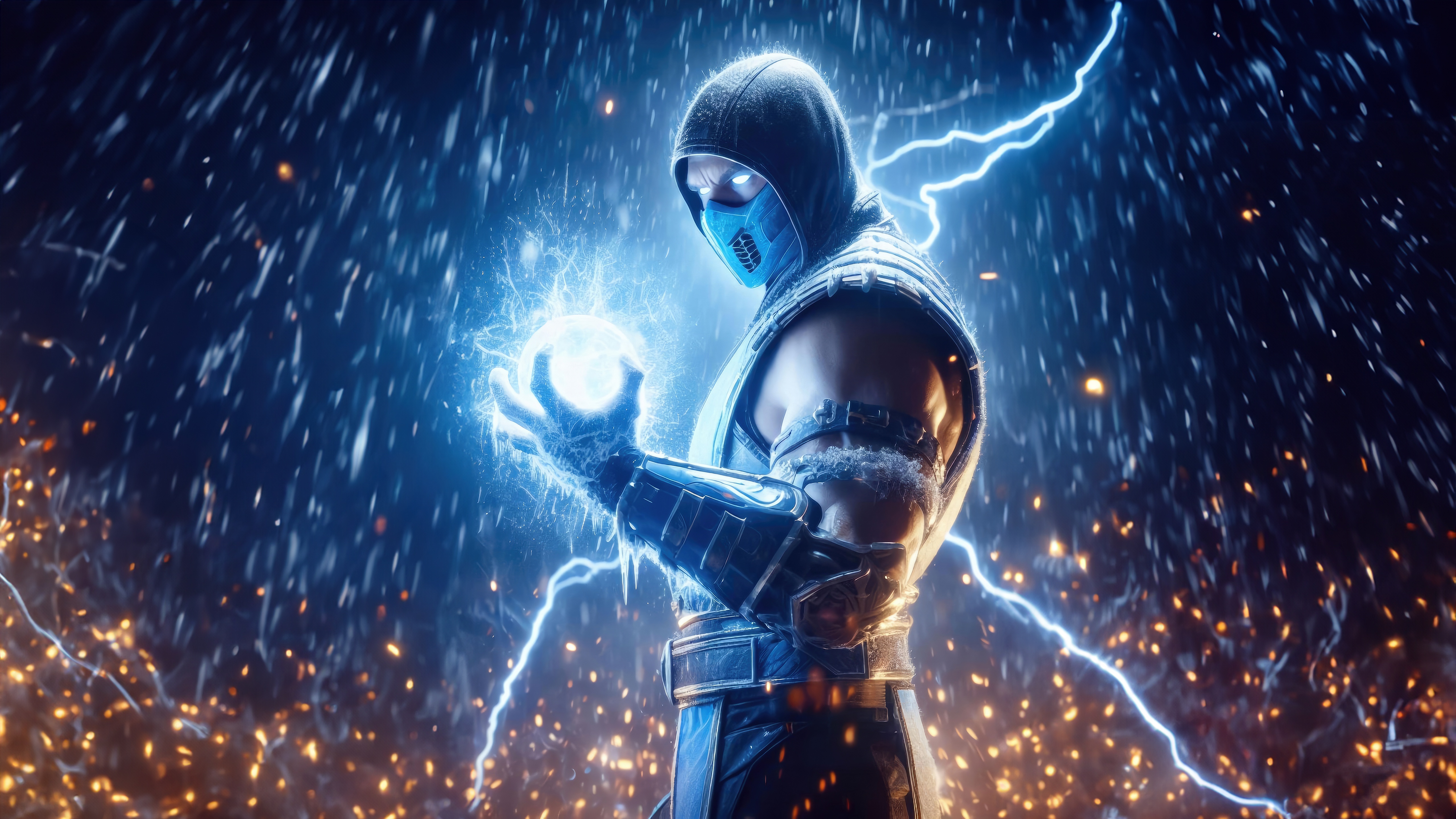 Sub Zero holding an ice ball with lightning HD Wallpaper