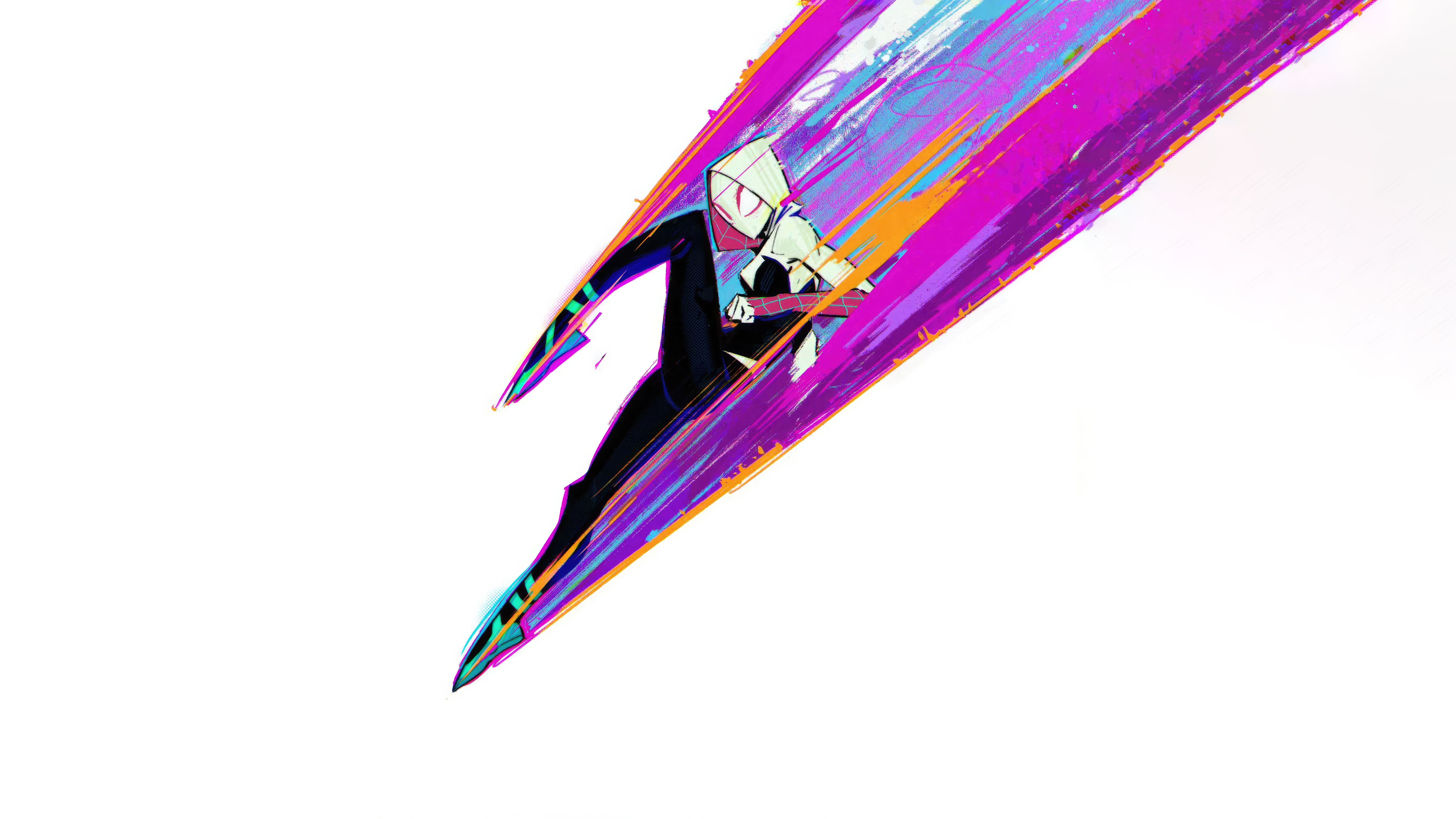 Spider-Gwen Stacy in motion with colorful streaks HD Wallpaper