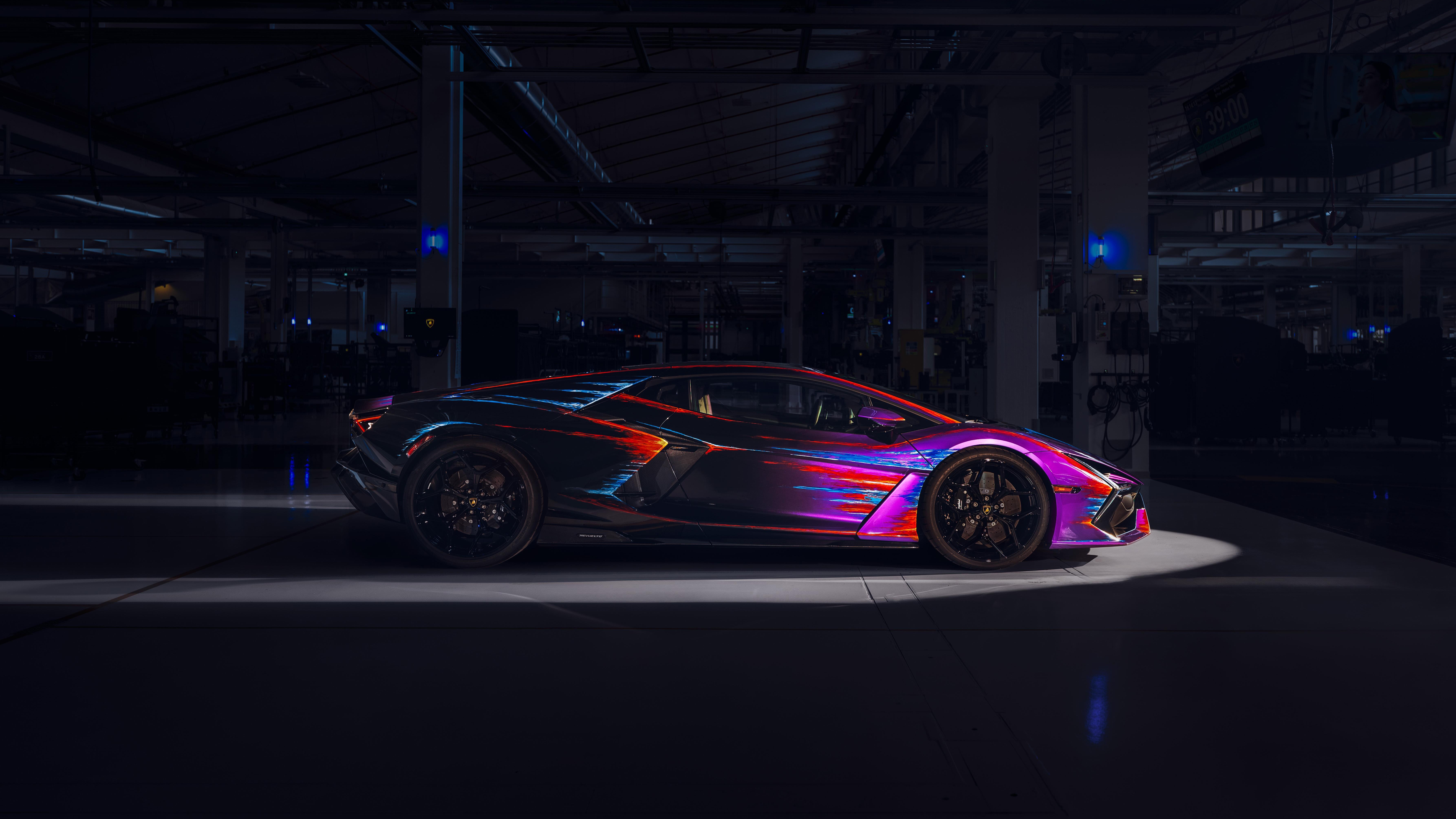 Lamborghini Revuelto Opera Unica in a dark factory HD Wallpaper