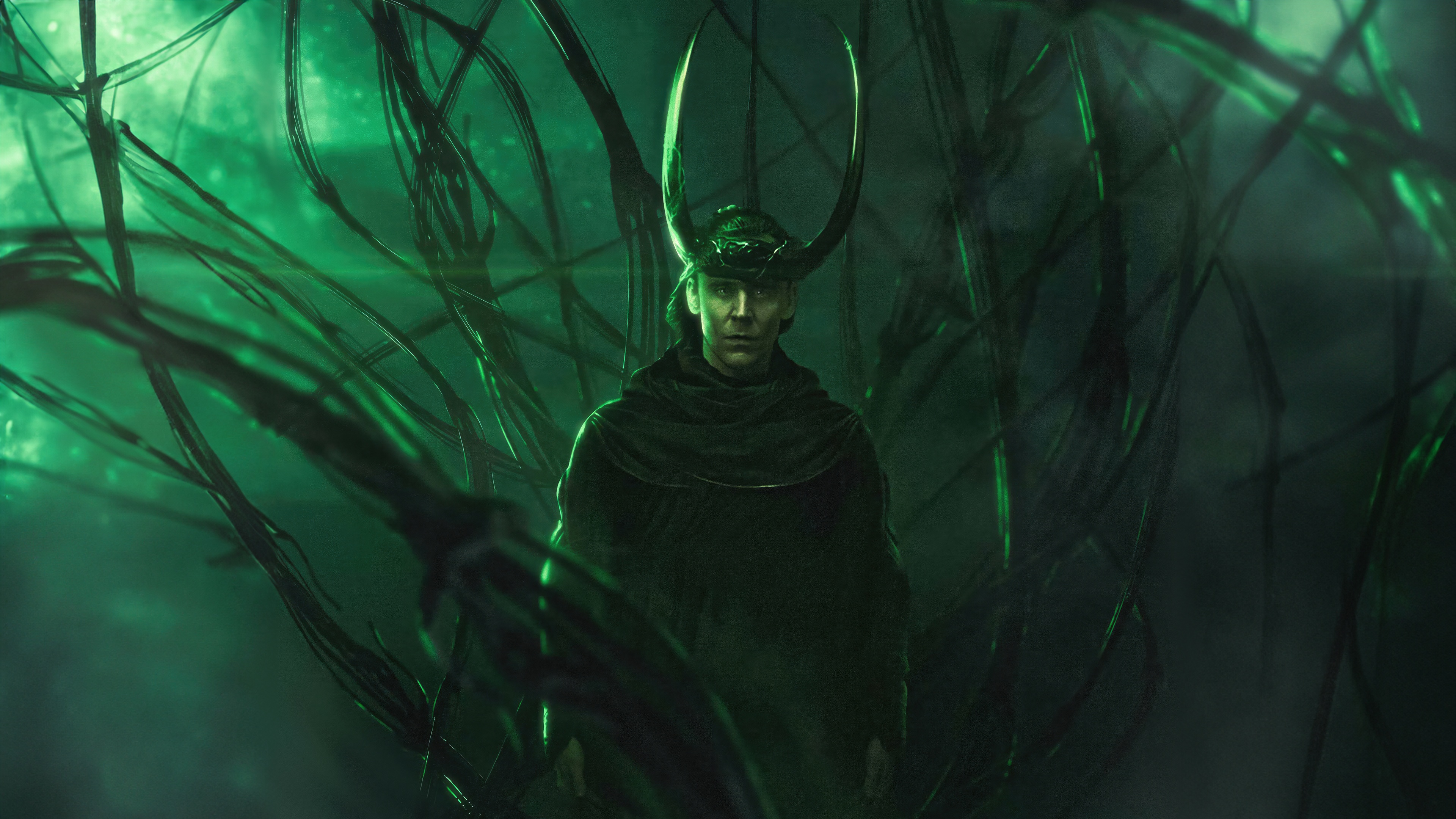 Loki in a dark, green environment HD Wallpaper