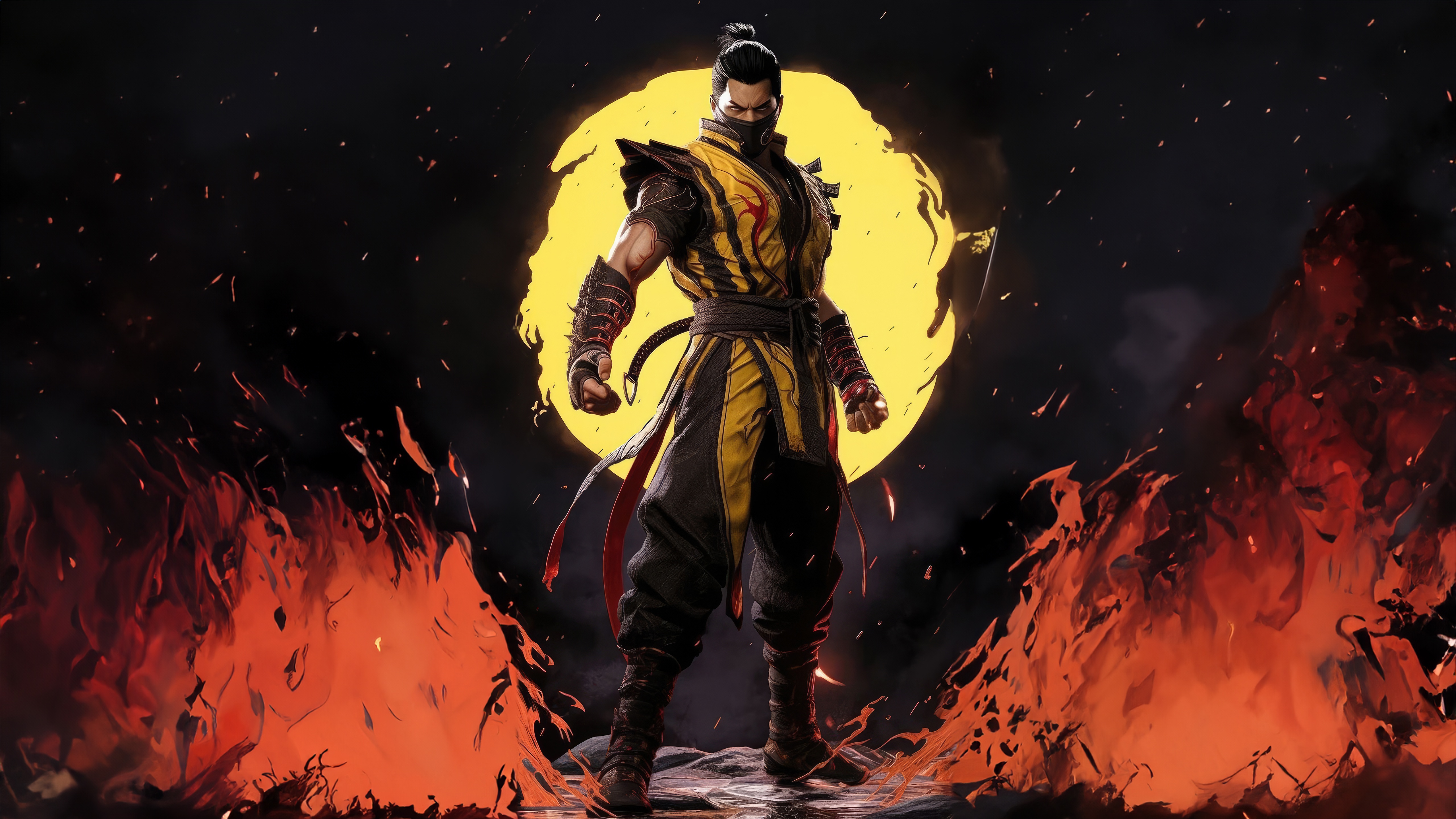 Scorpion from Mortal Kombat surrounded by fire HD Wallpaper