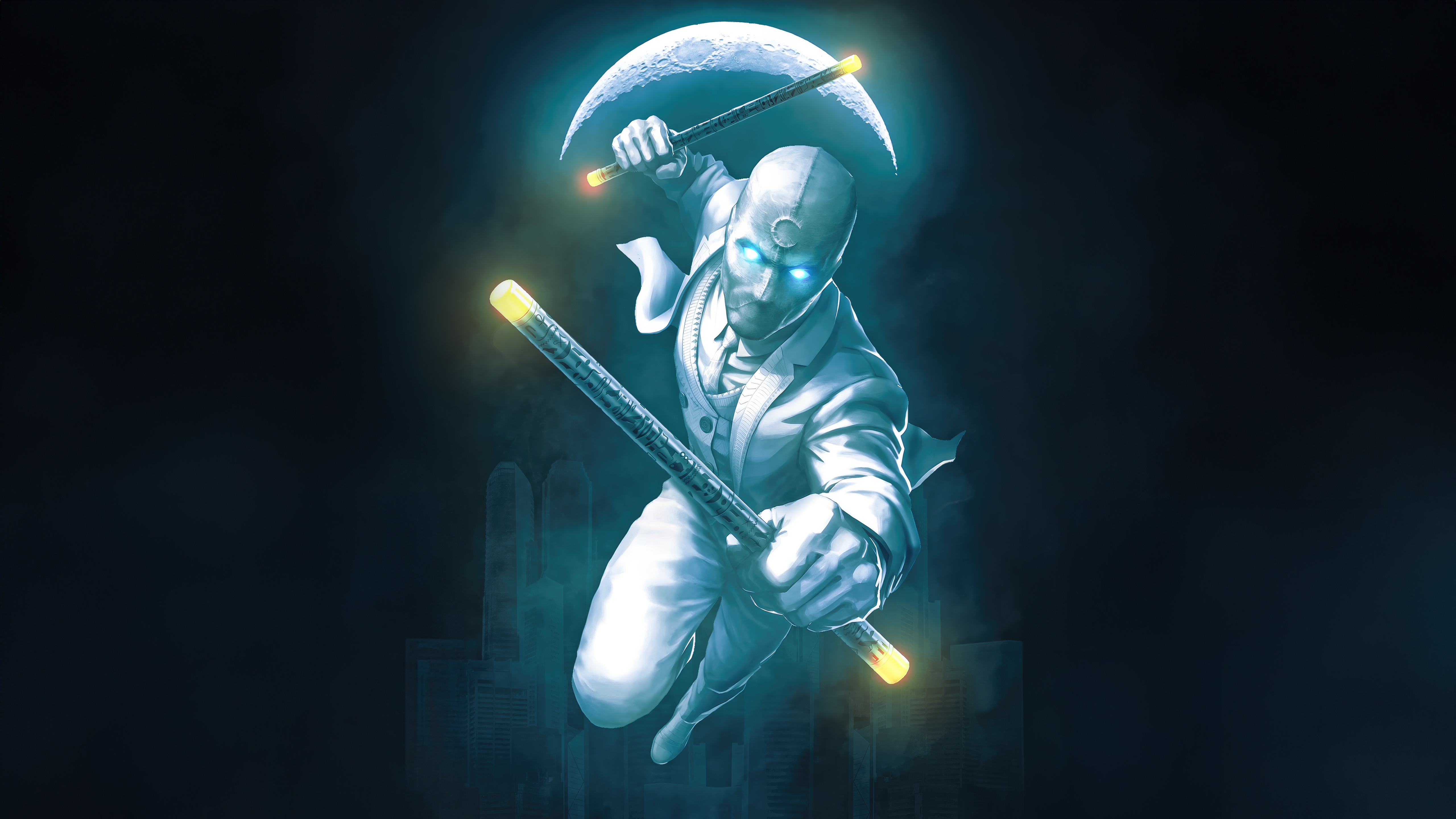 Moon Knight with glowing batons and crescent moon HD Wallpaper