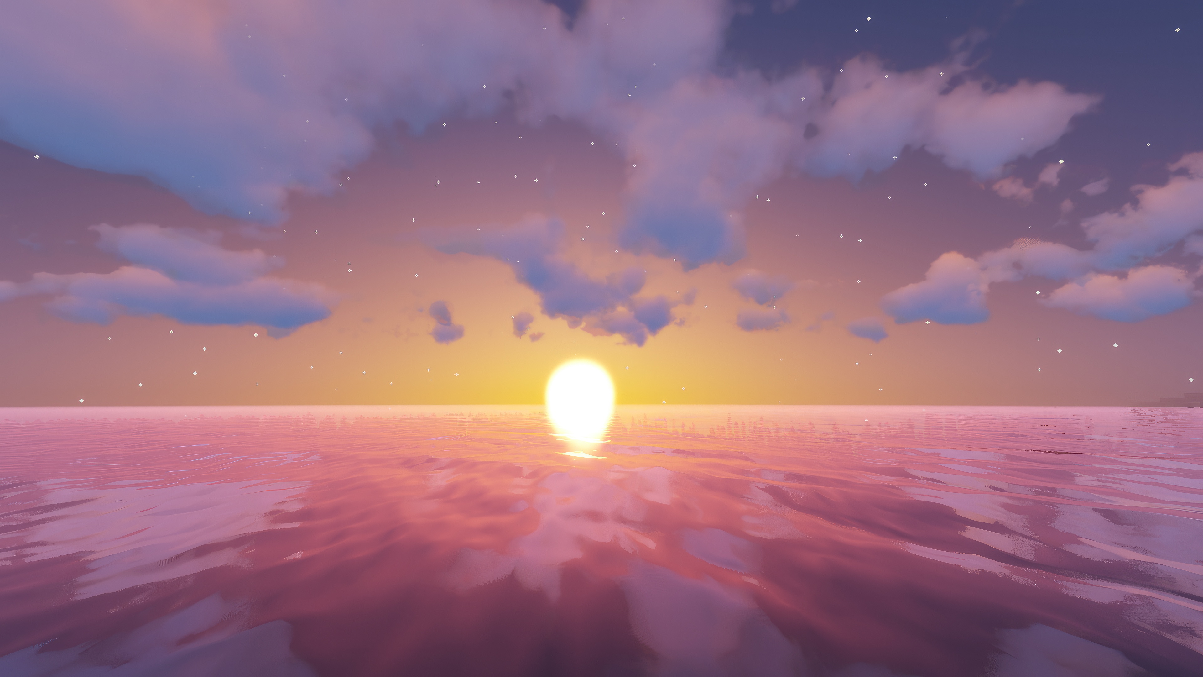 Minecraft sunset over the ocean HD Wallpaper