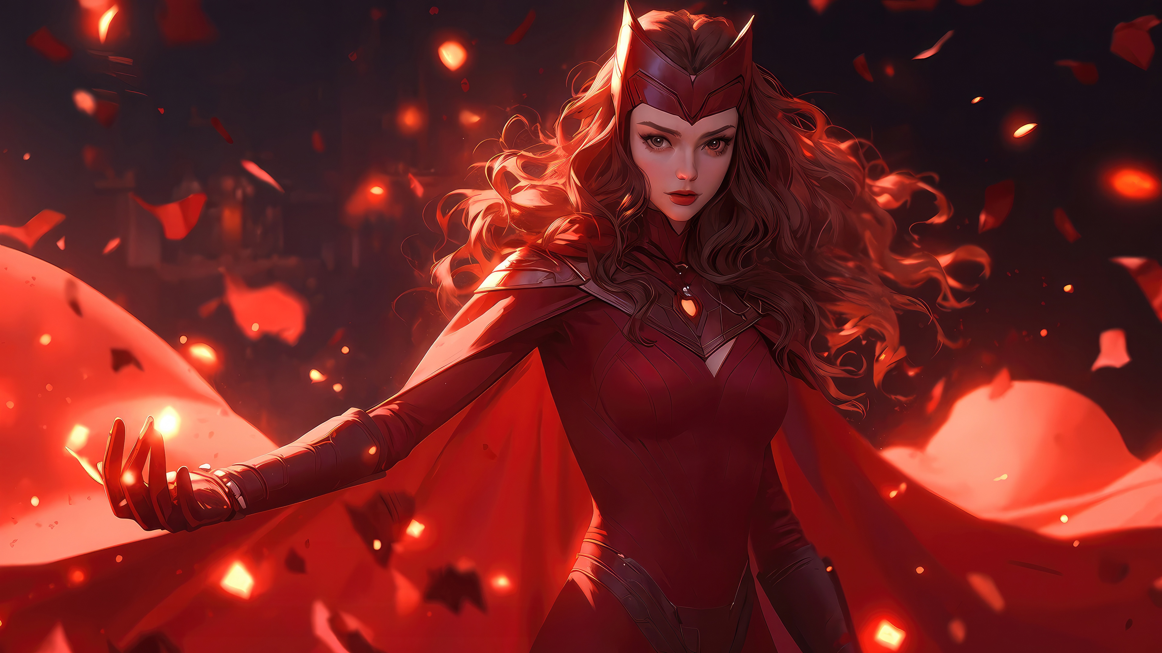 Scarlet Witch casting a spell with red energy HD Wallpaper