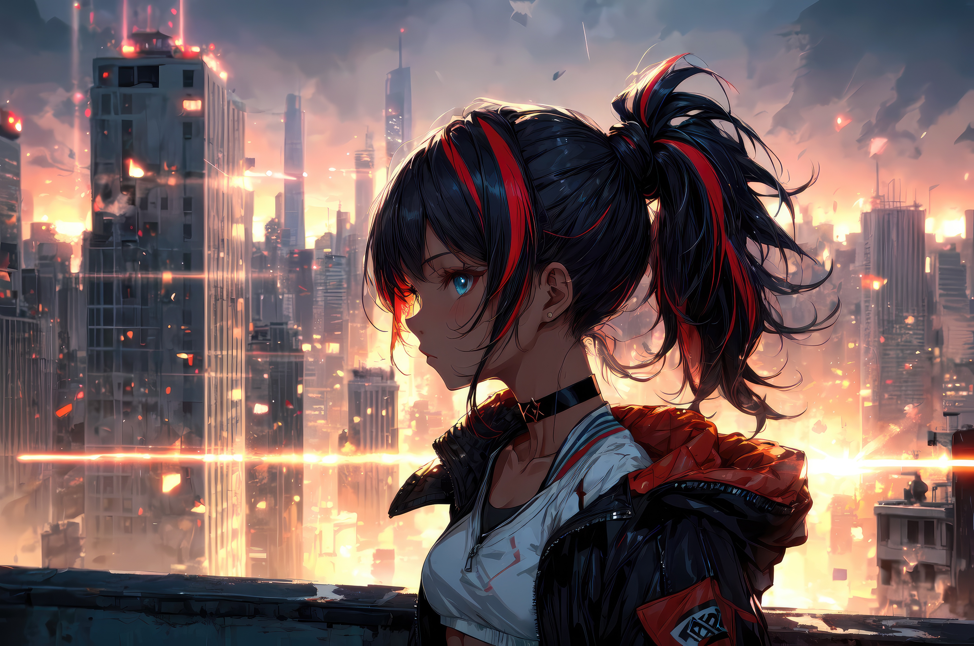 Anime Girl in a Futuristic Cityscape HD Wallpaper