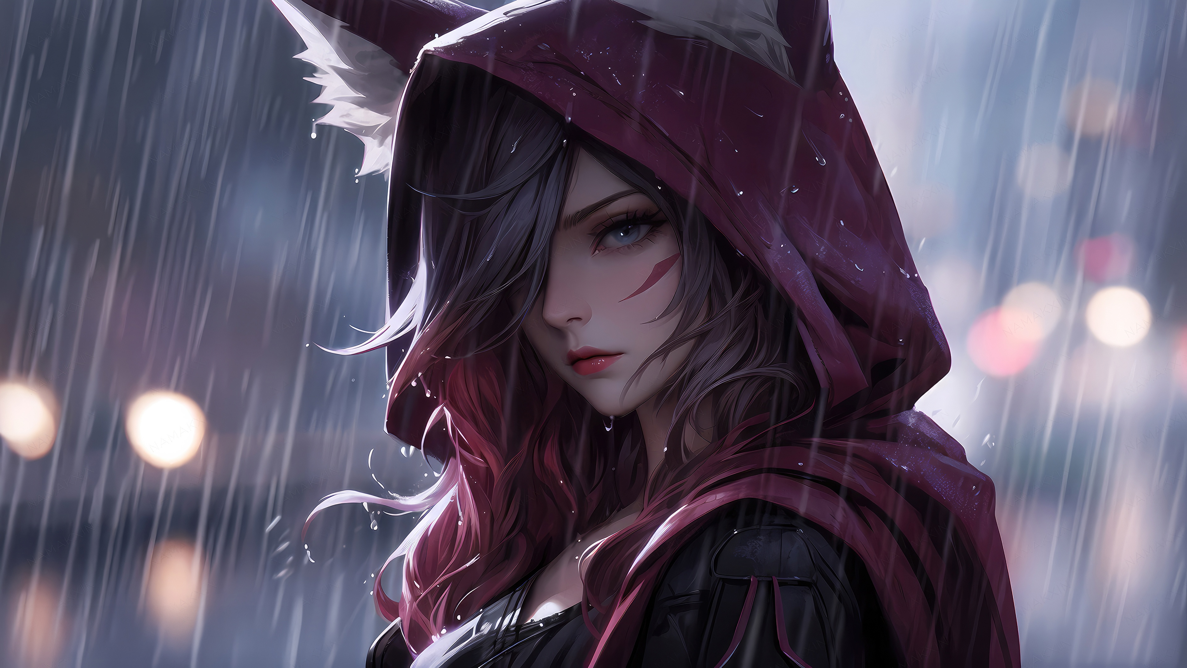 Xayah from League of Legends in the rain HD Wallpaper