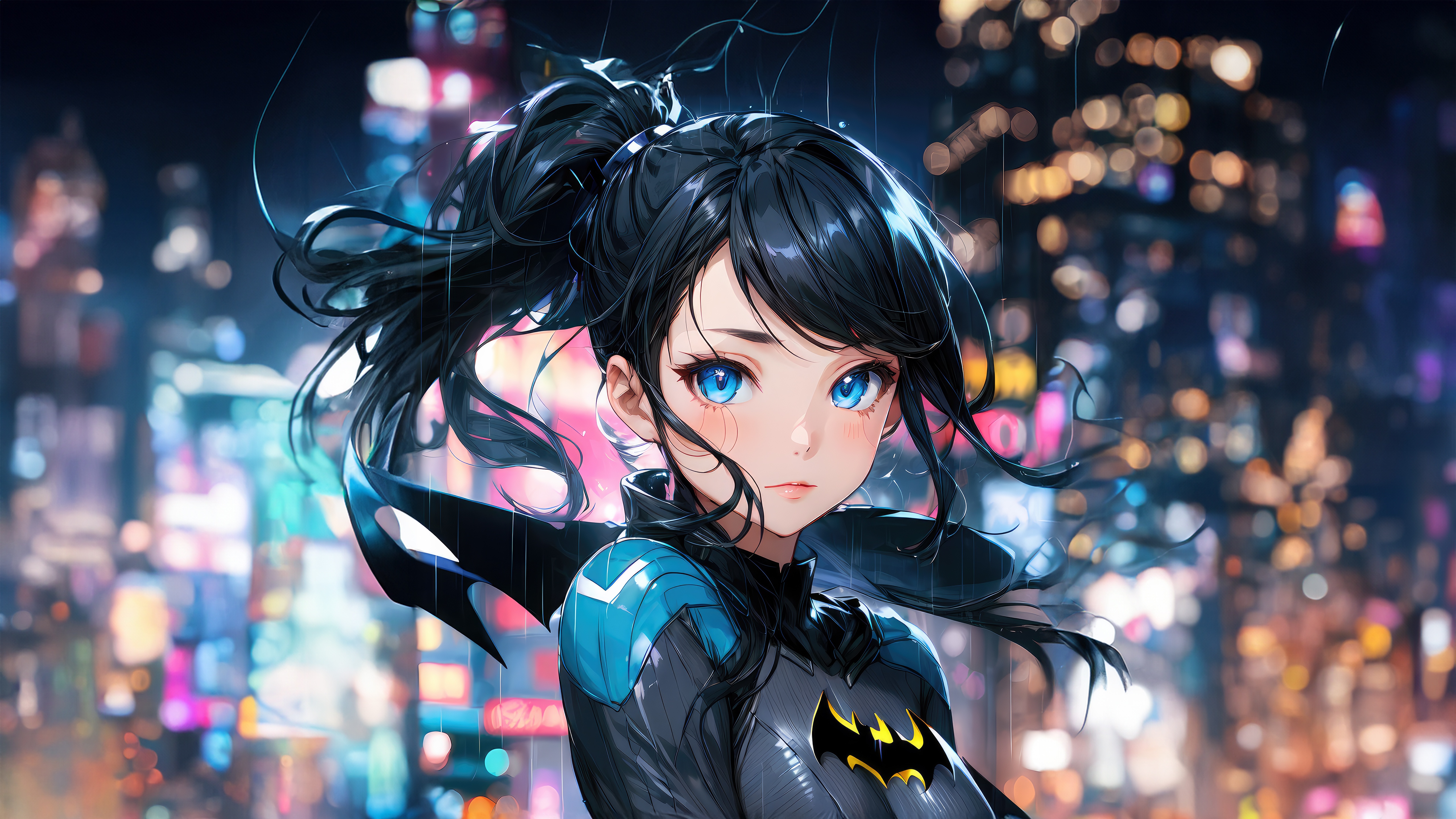 Anime Batwoman Girl in a City at Night HD Wallpaper
