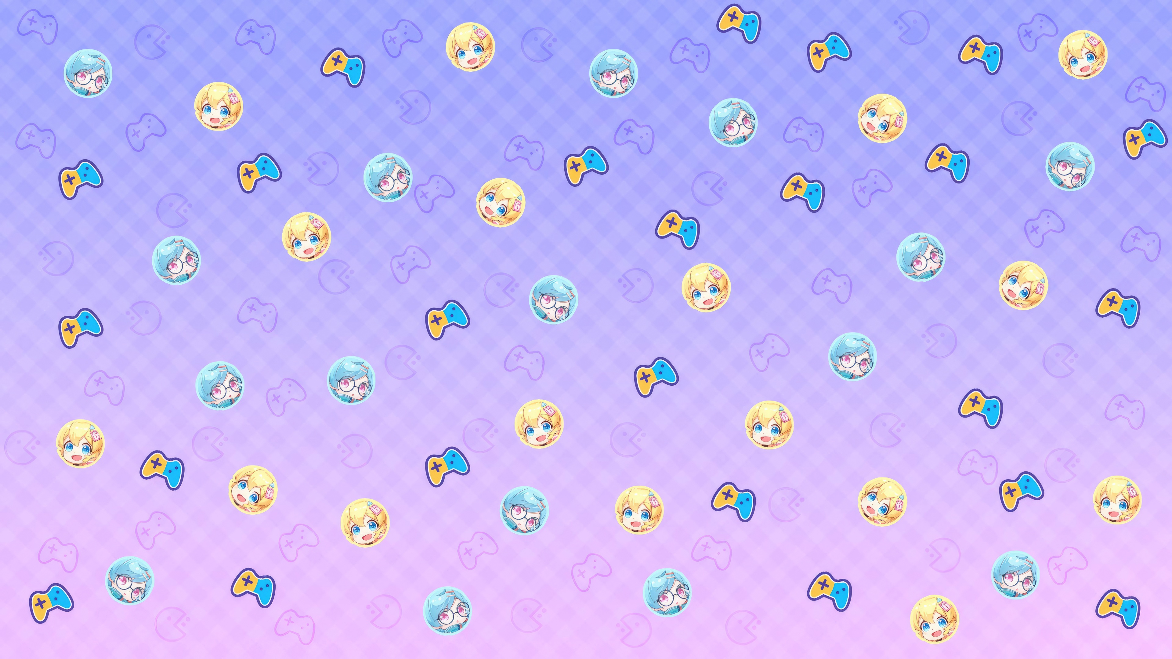 Anime girls and game controllers pattern HD Wallpaper