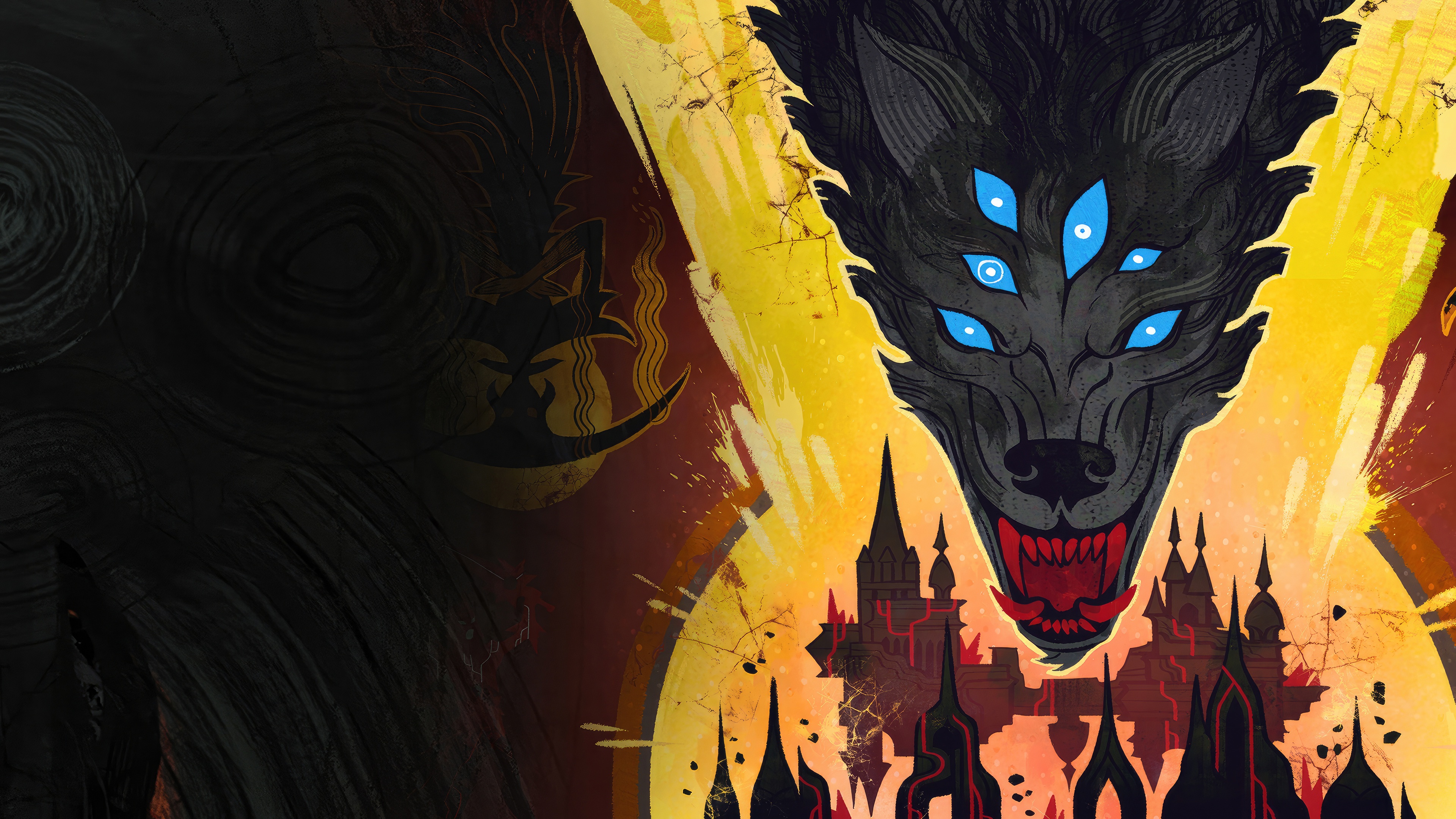 Dragon Age Dreadwolf art with wolf and city HD Wallpaper