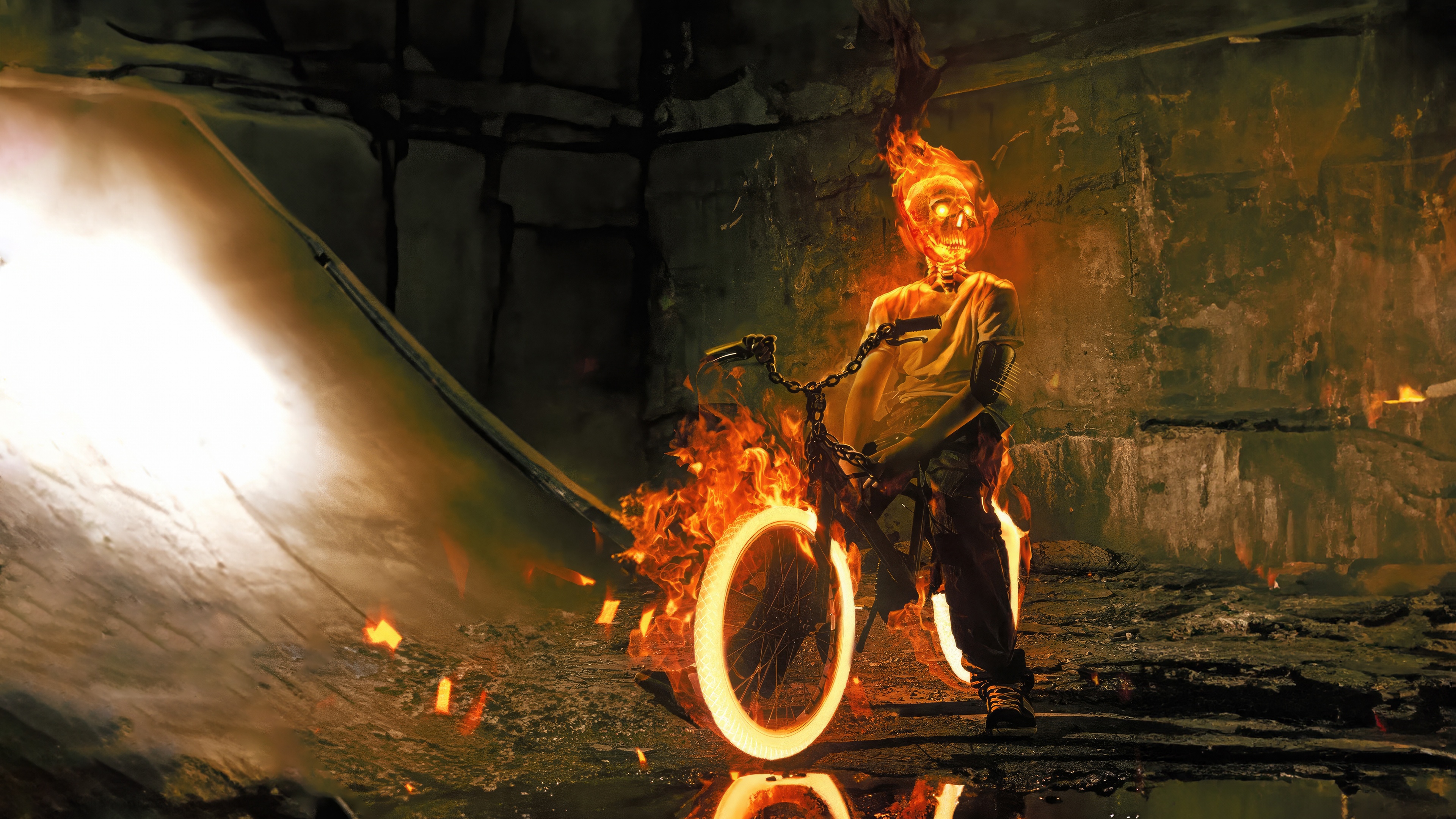 Ghostrider Kid Vengeance on a flaming bicycle HD Wallpaper