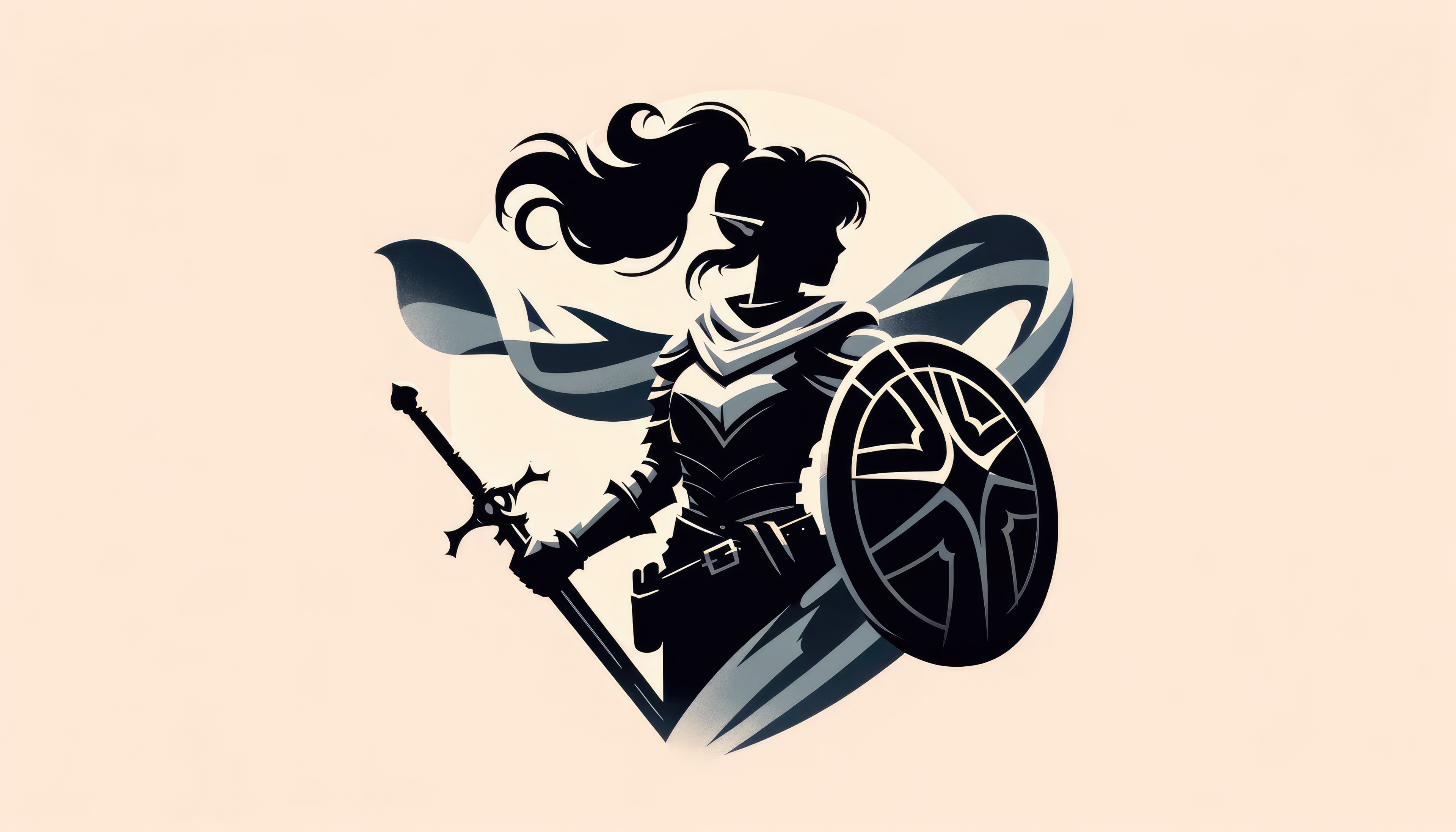 Silhouette of a knight girl with sword and shield HD Wallpaper