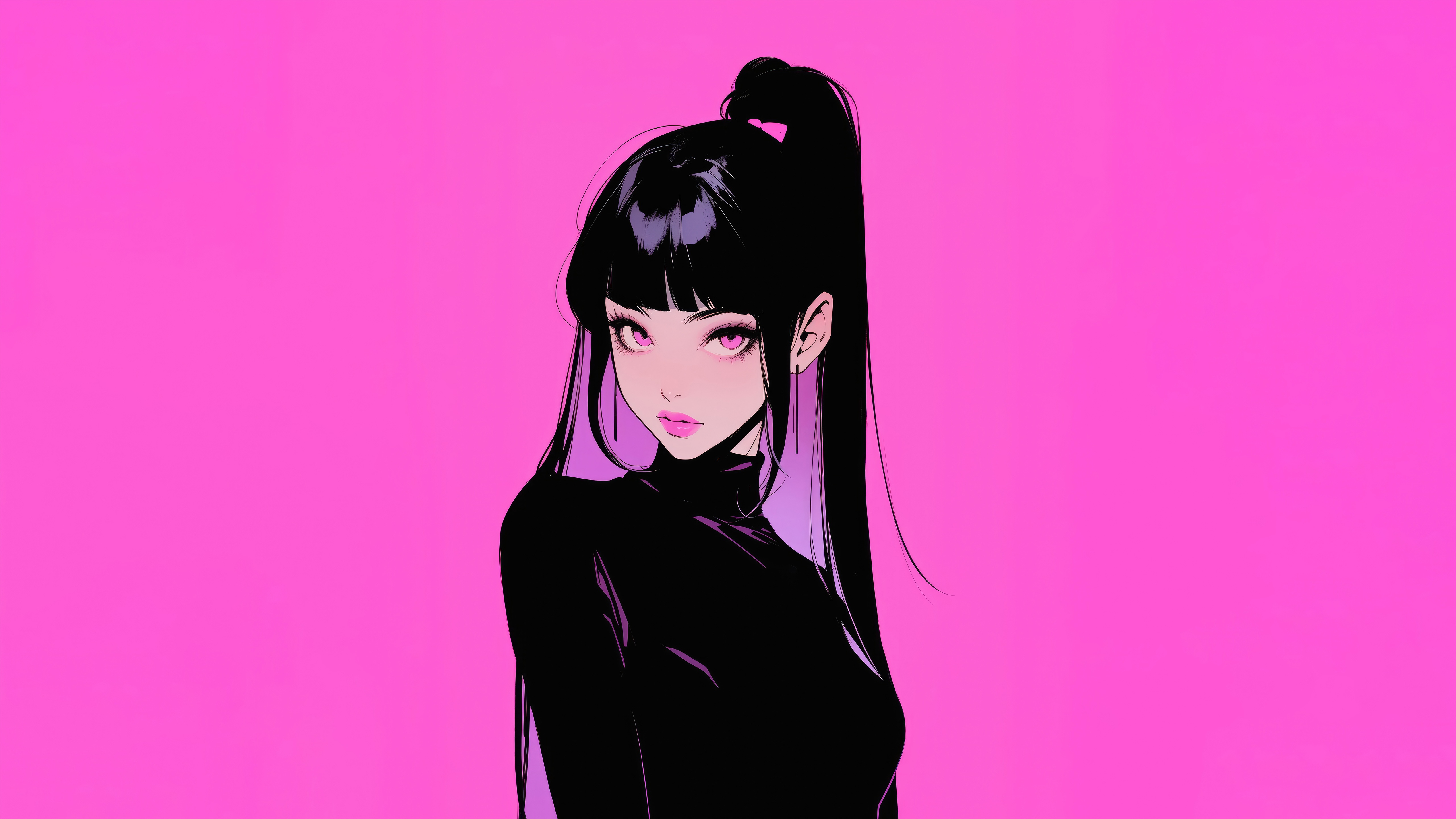 Anime girl with a ponytail on a pink background HD Wallpaper