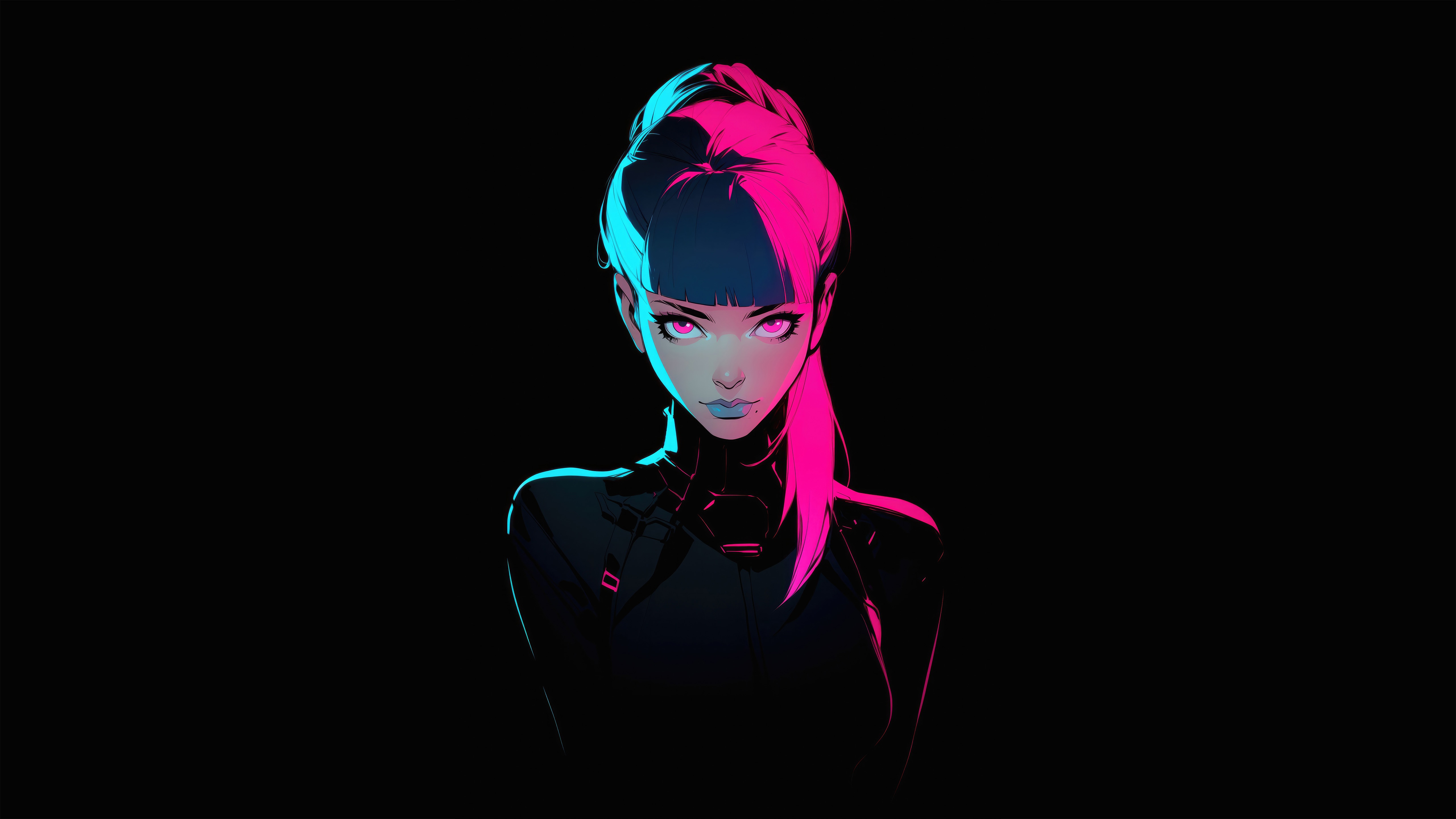 Anime Girl with Neon Pink and Blue Lighting HD Wallpaper