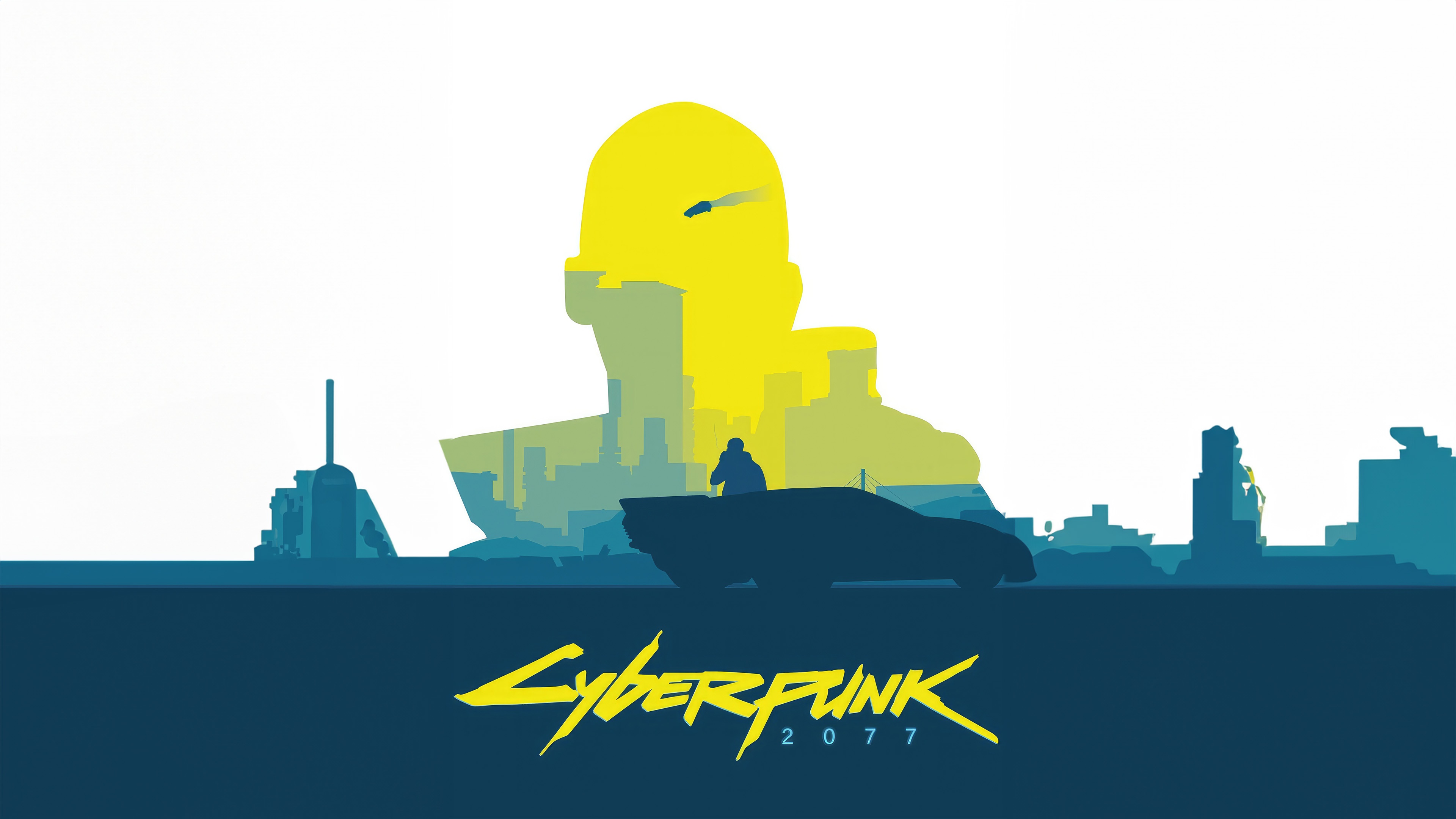 Cyberpunk 2077 Minimalist Art with Cityscape and Car HD Wallpaper