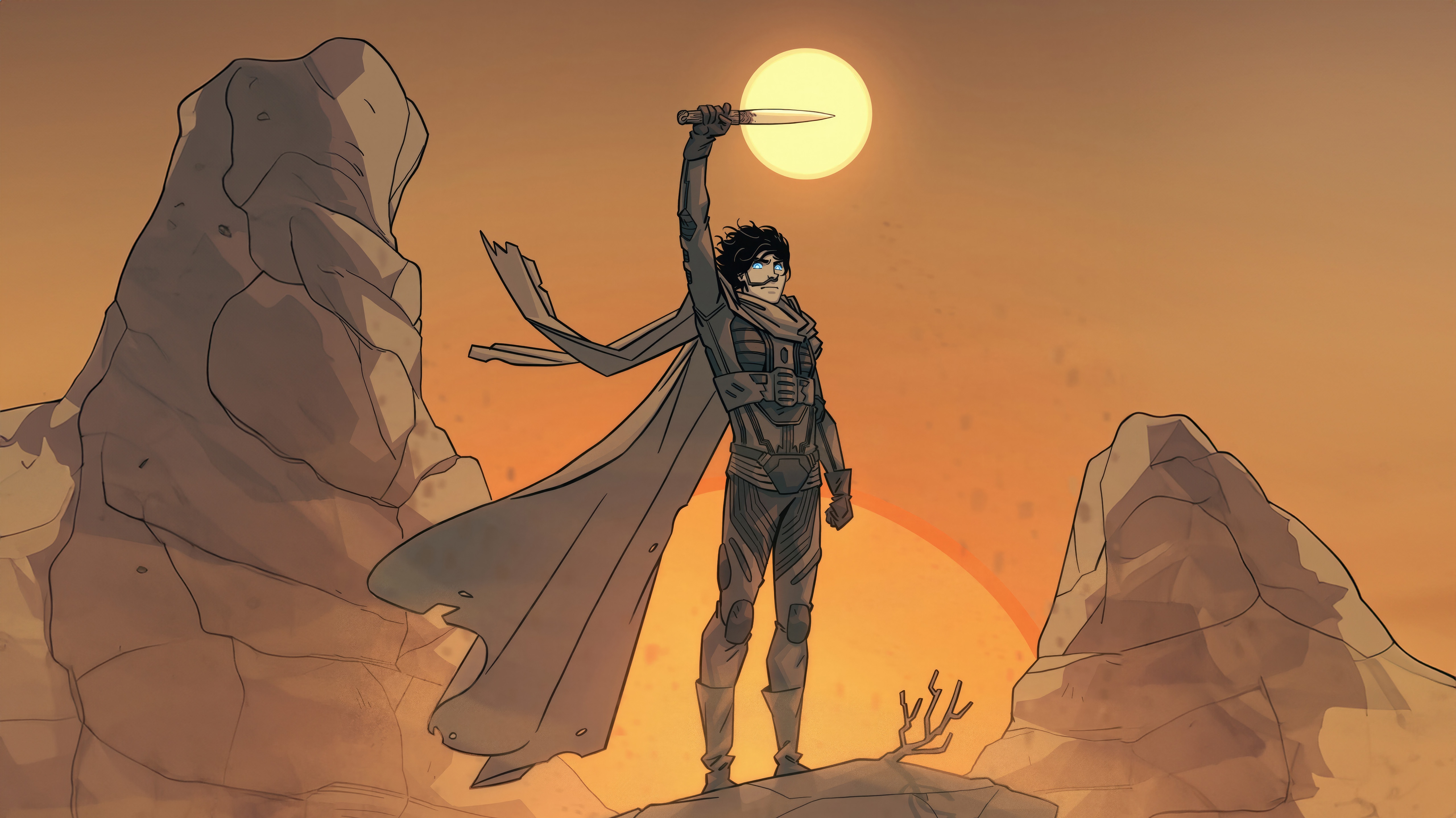 Muad Dib Dune holding a knife in the desert HD Wallpaper