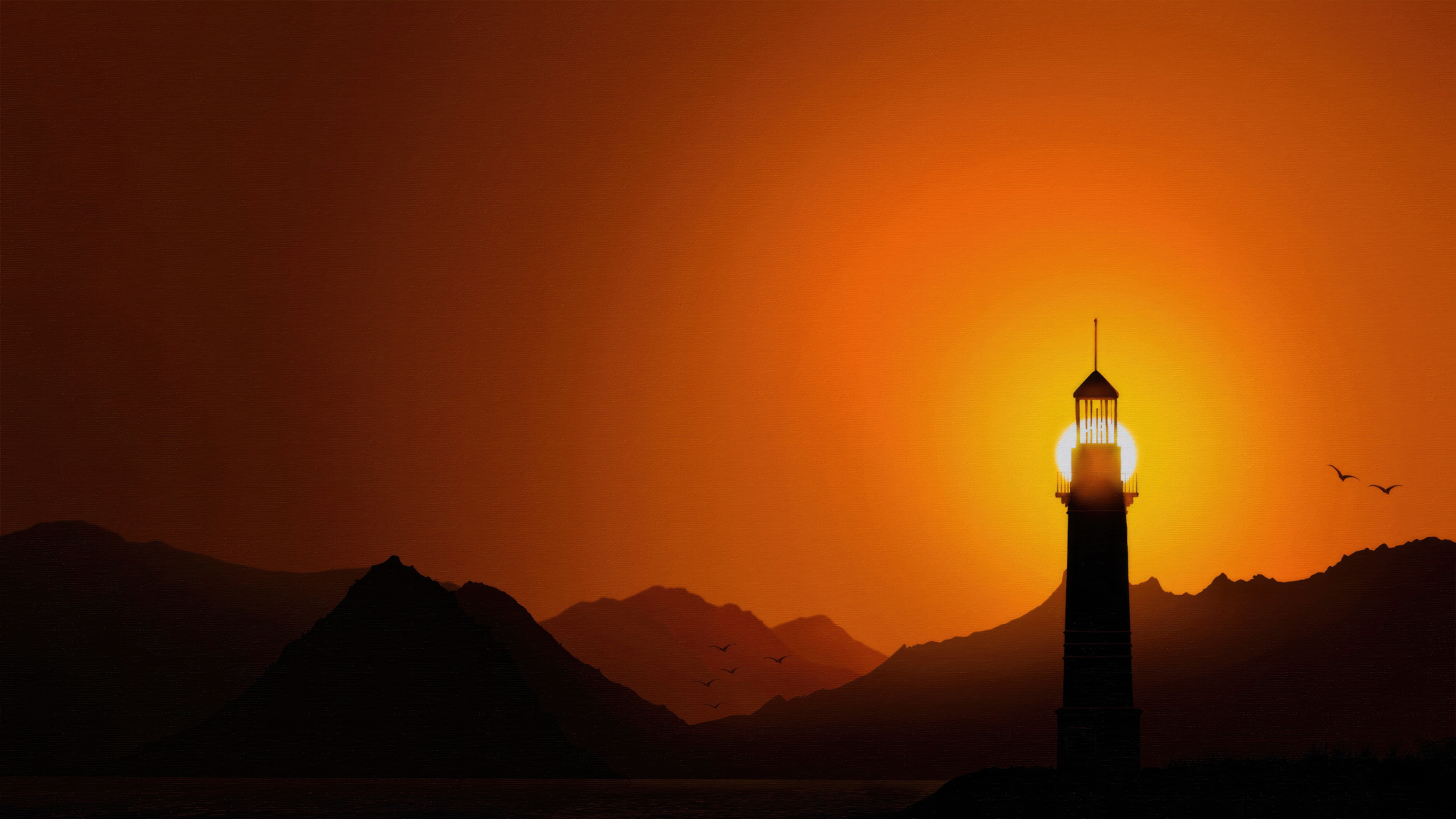 Lighthouse silhouetted against a vibrant sunset HD Wallpaper