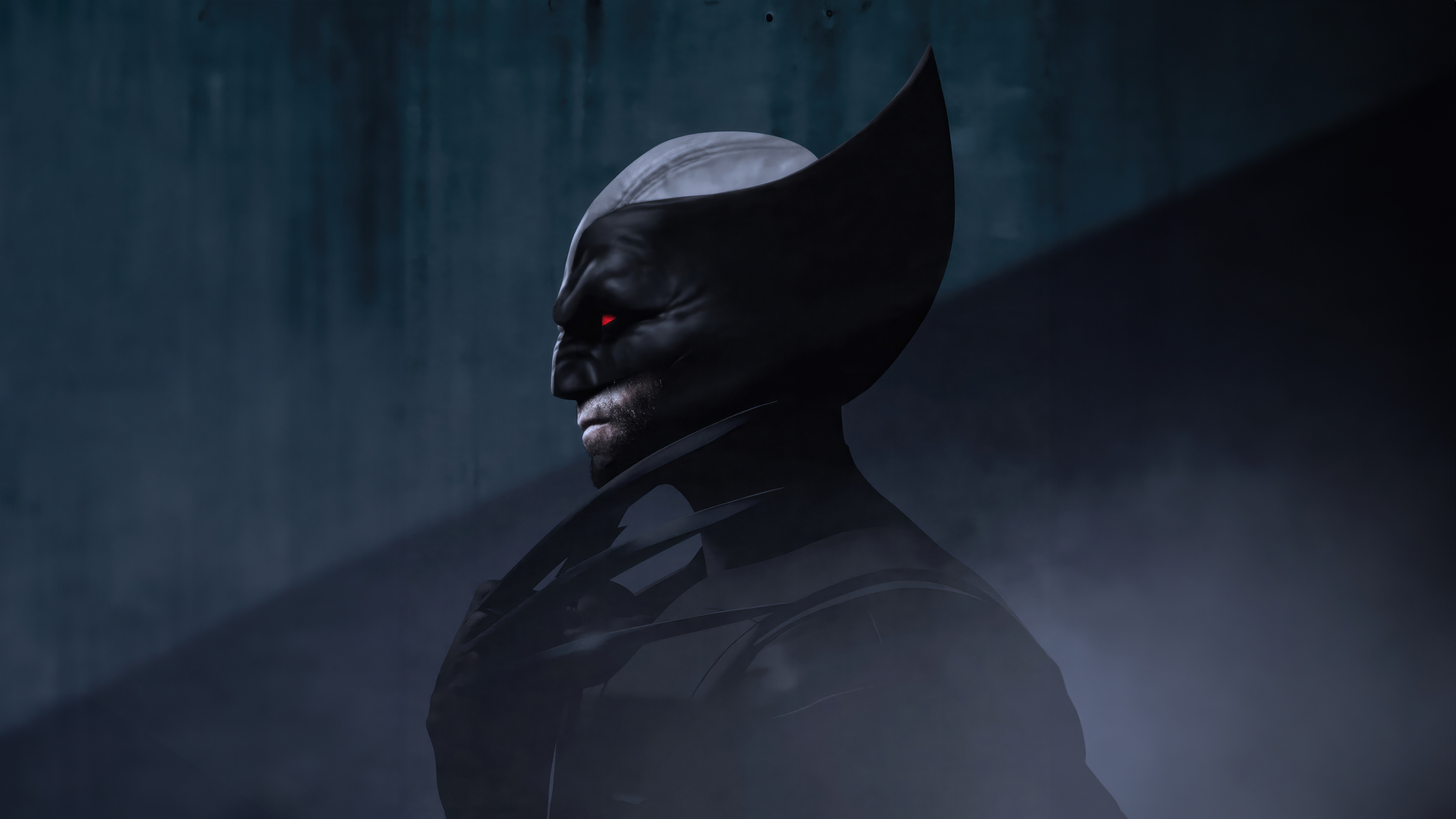 Wolverine with red eyes in dark suit HD Wallpaper