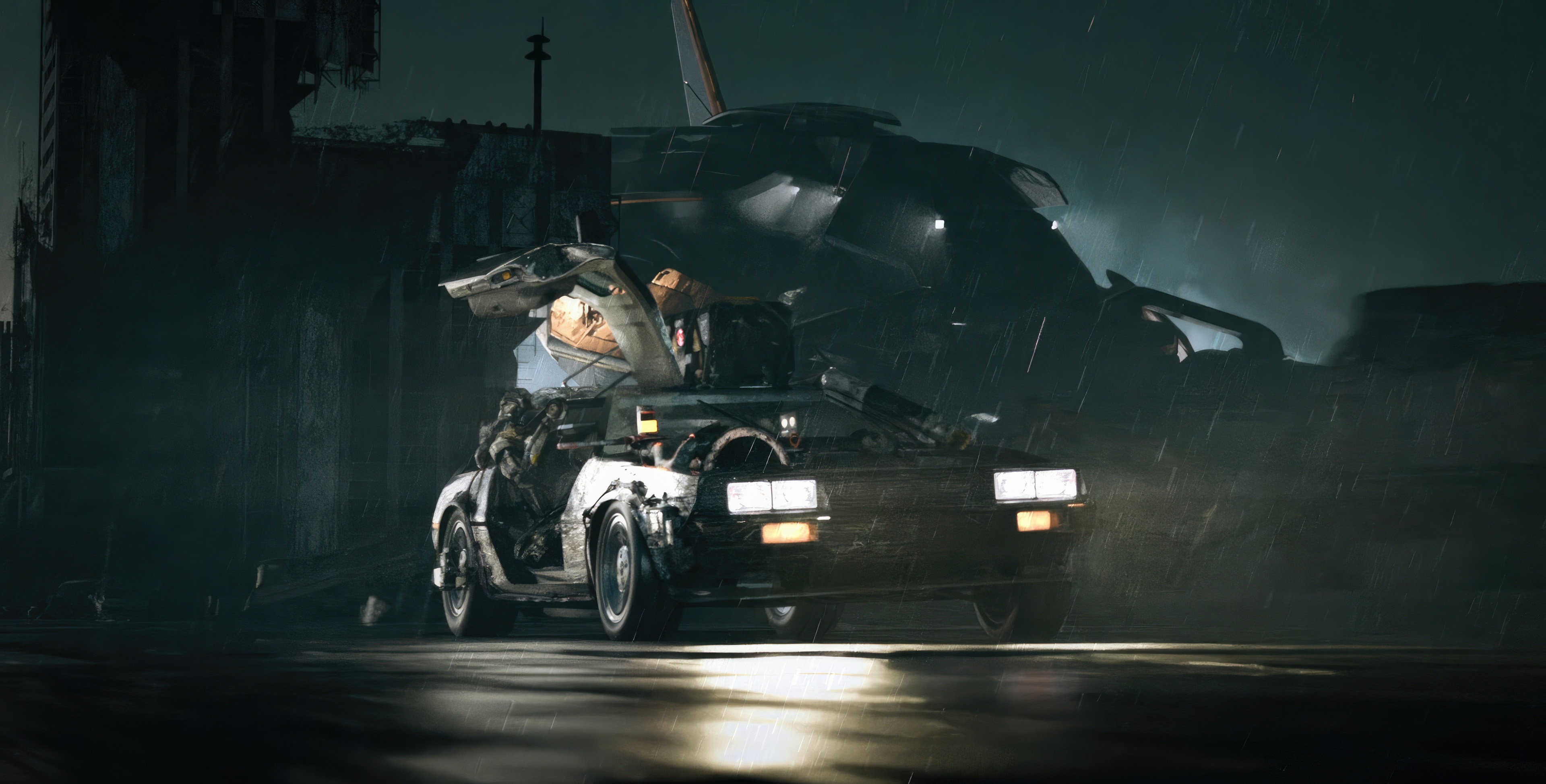 Delorean Endless Run in the Rain HD Wallpaper