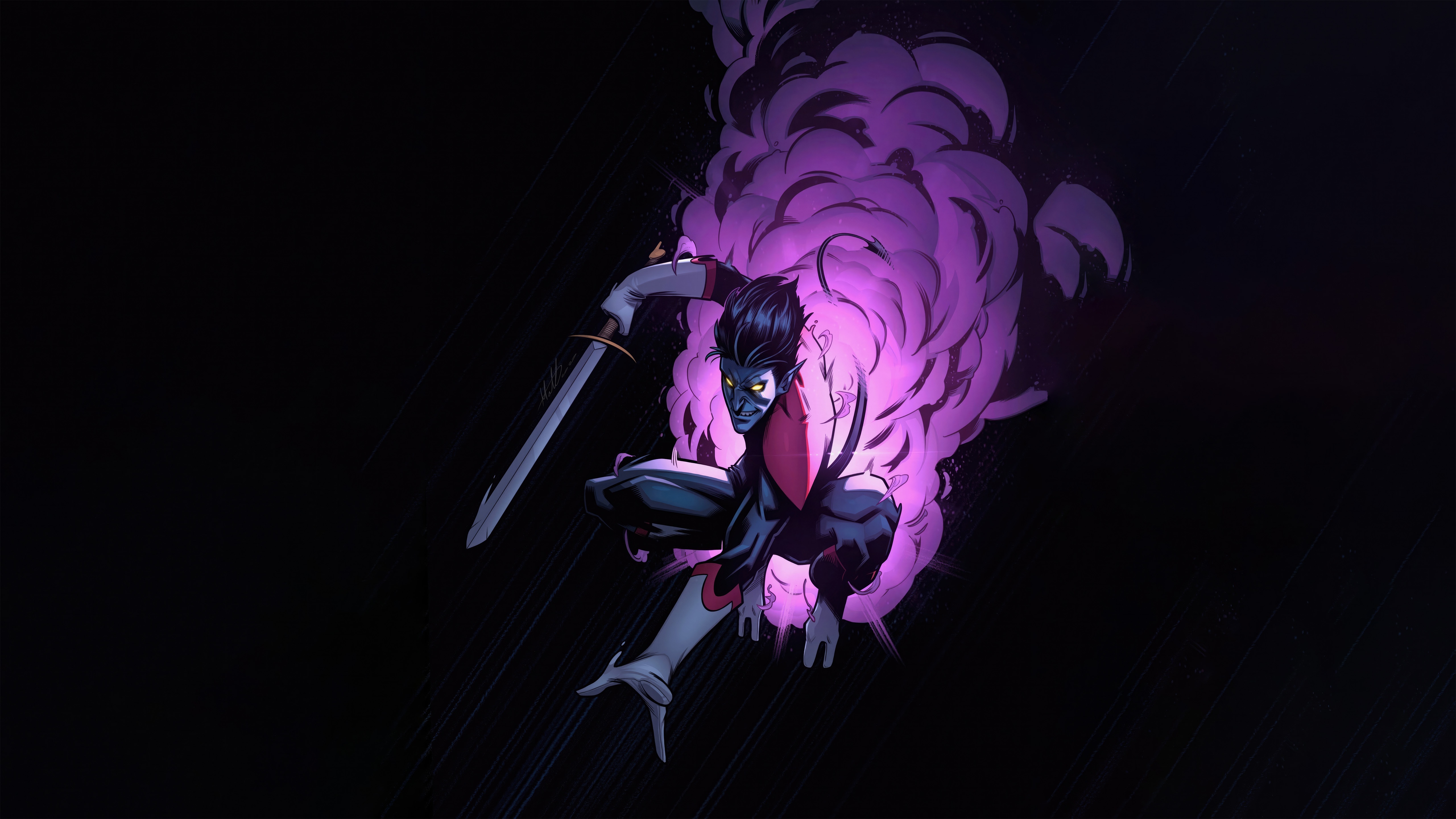 Nightcrawler with a sword and purple smoke HD Wallpaper