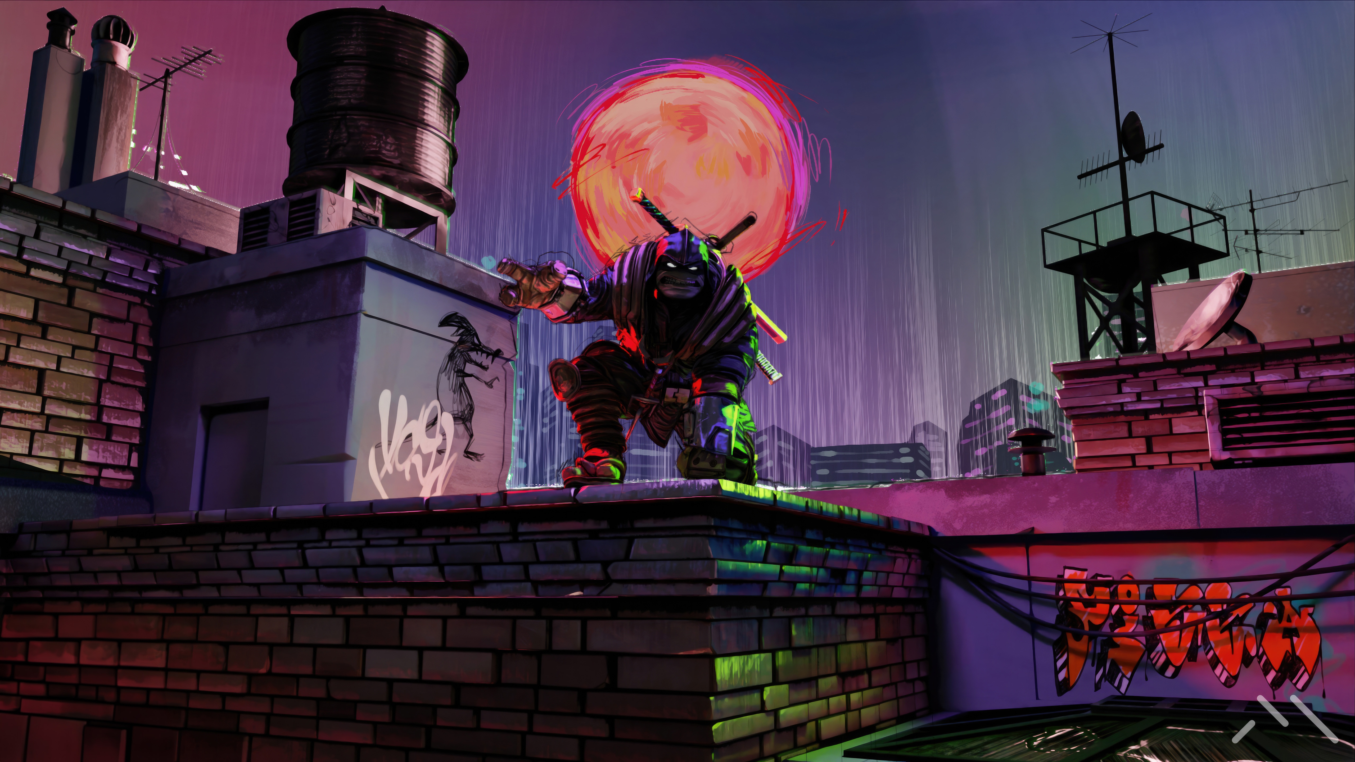 The Last Ronin on a Rainy Rooftop HD Wallpaper