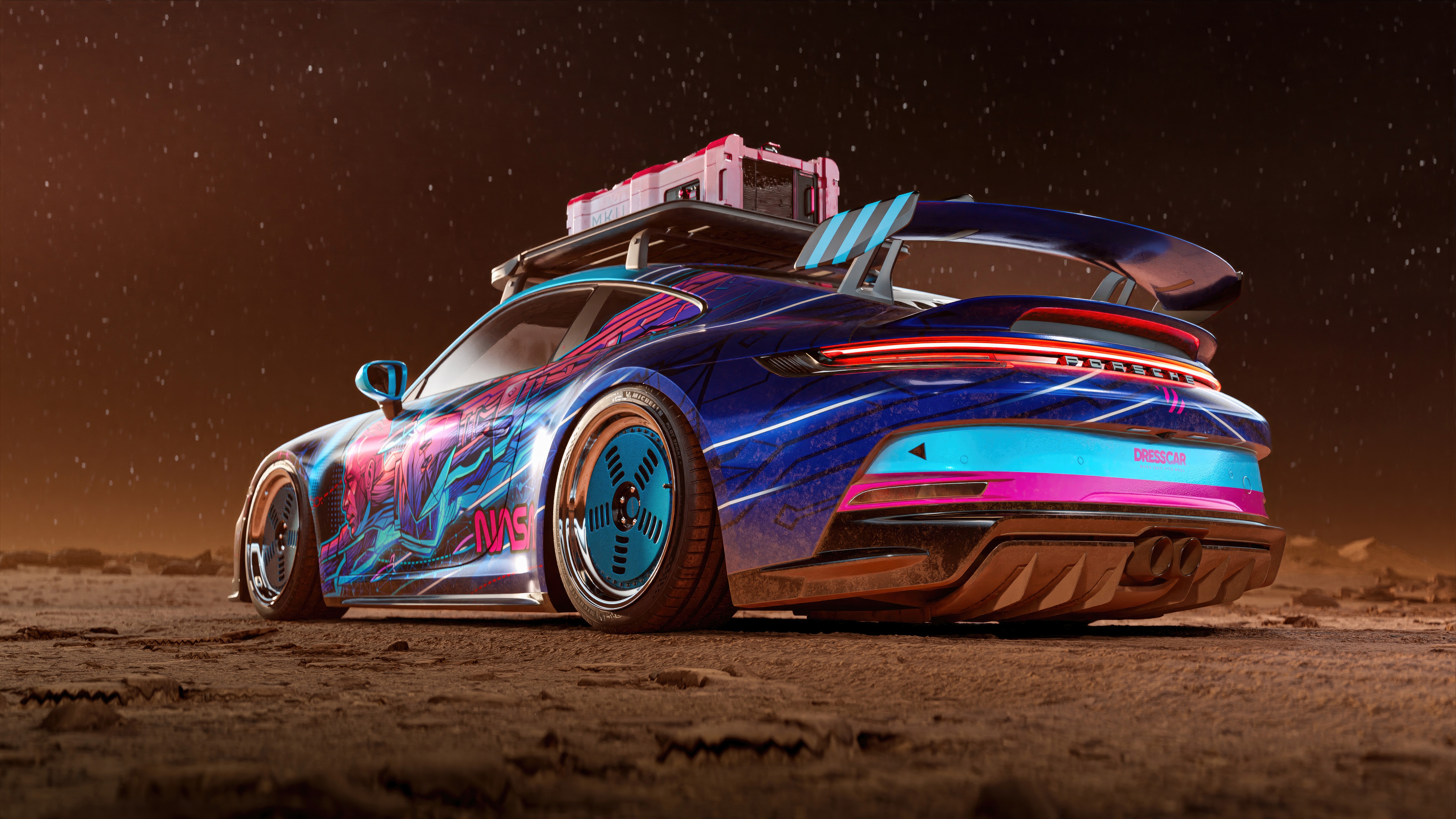 Porsche 911 GT3 with a space station on the roof HD Wallpaper