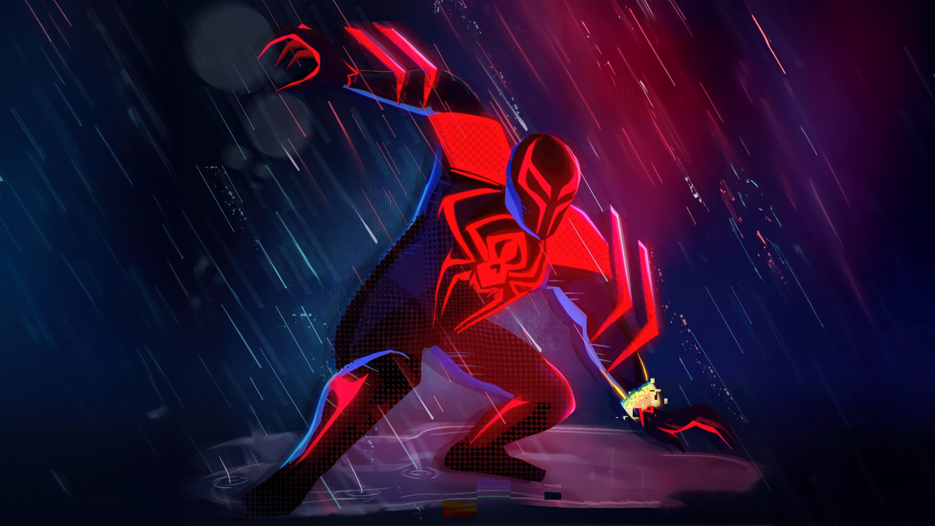 Spider-Man 2099 Miguel O'Hara in the Rain HD Wallpaper