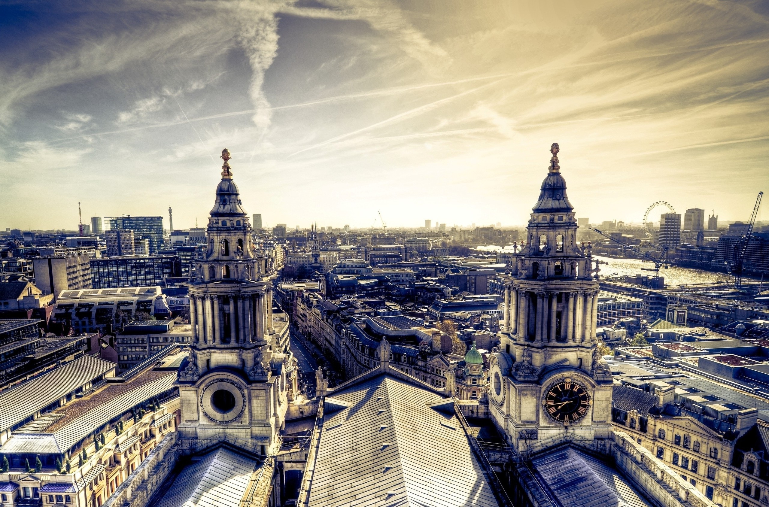 Cityscape with clock towers and London Eye HD Wallpaper