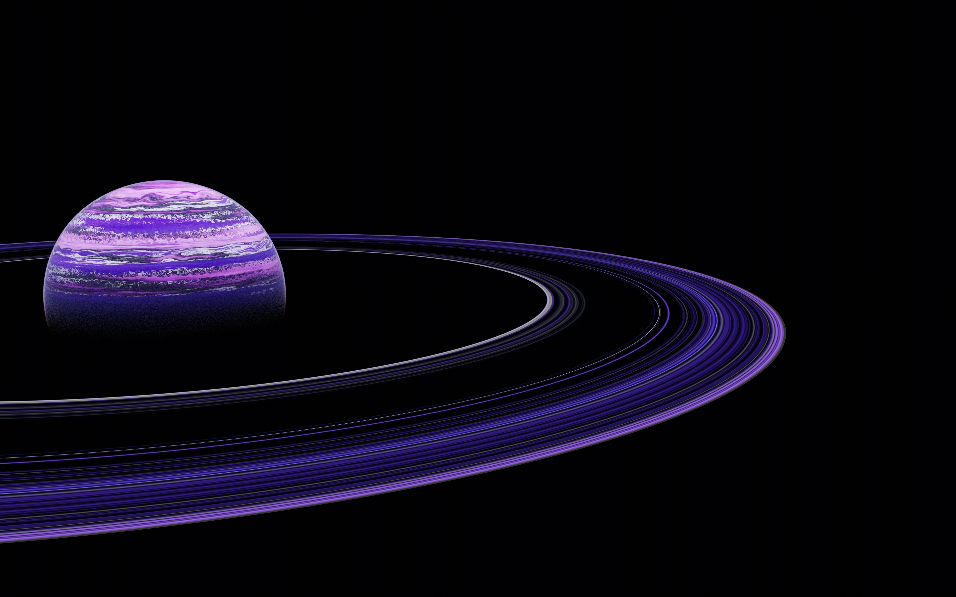 Purple planet with rings in space HD Wallpaper