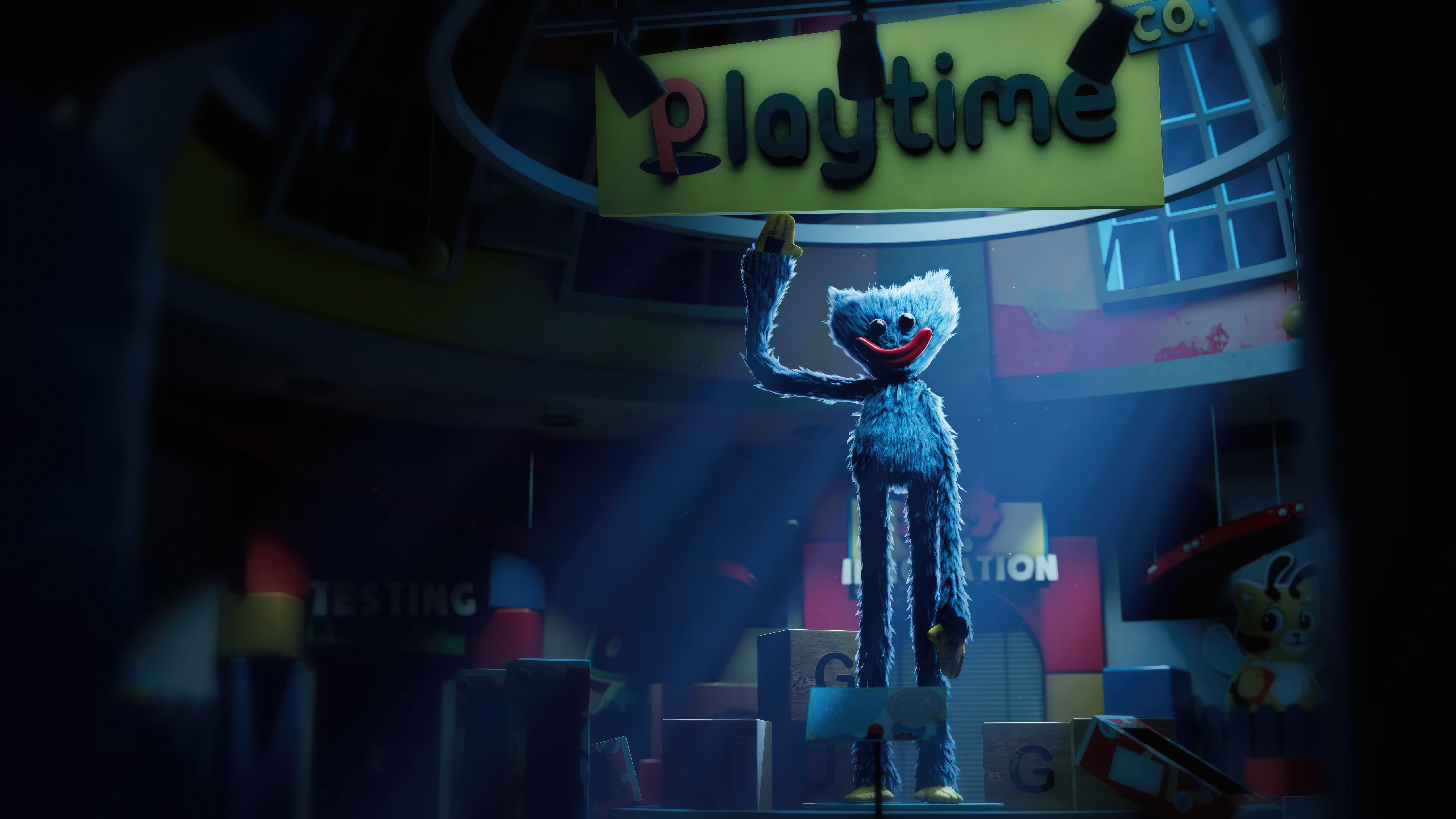 Huggy Wuggy from Poppy Playtime waves HD Wallpaper