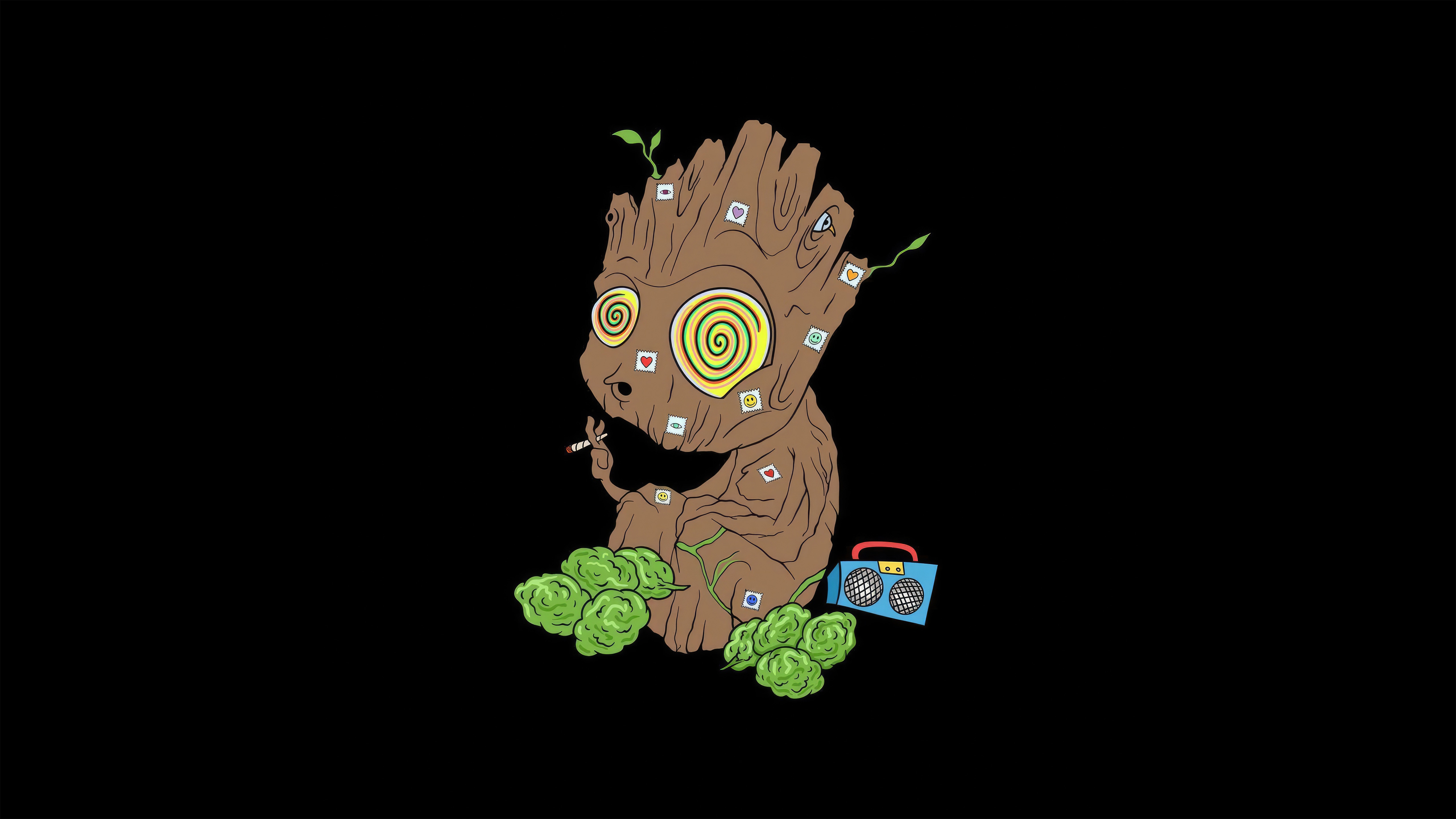Baby Groot with LSD tabs and marijuana HD Wallpaper