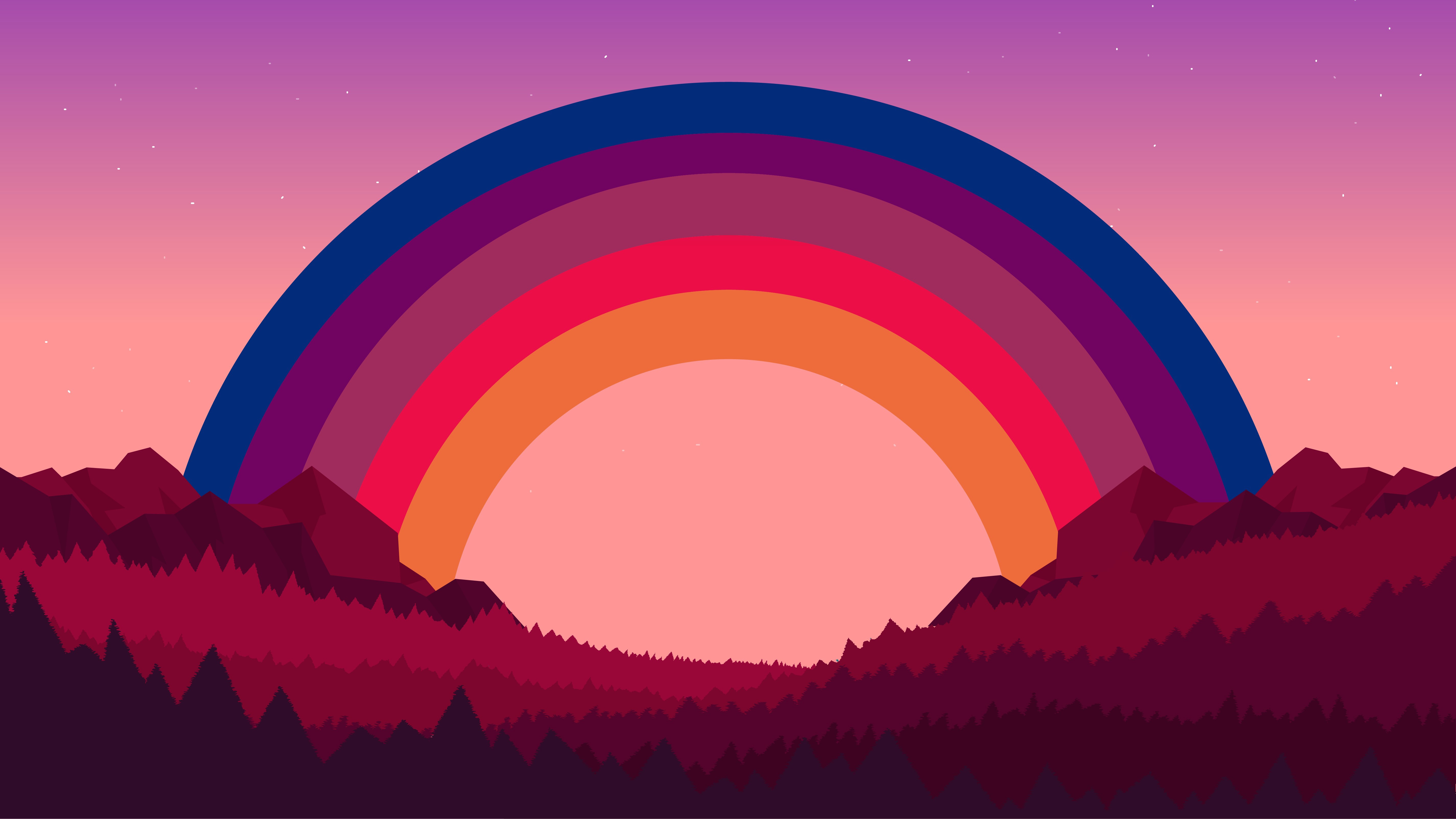 Rainbow over a stylized mountain landscape HD Wallpaper