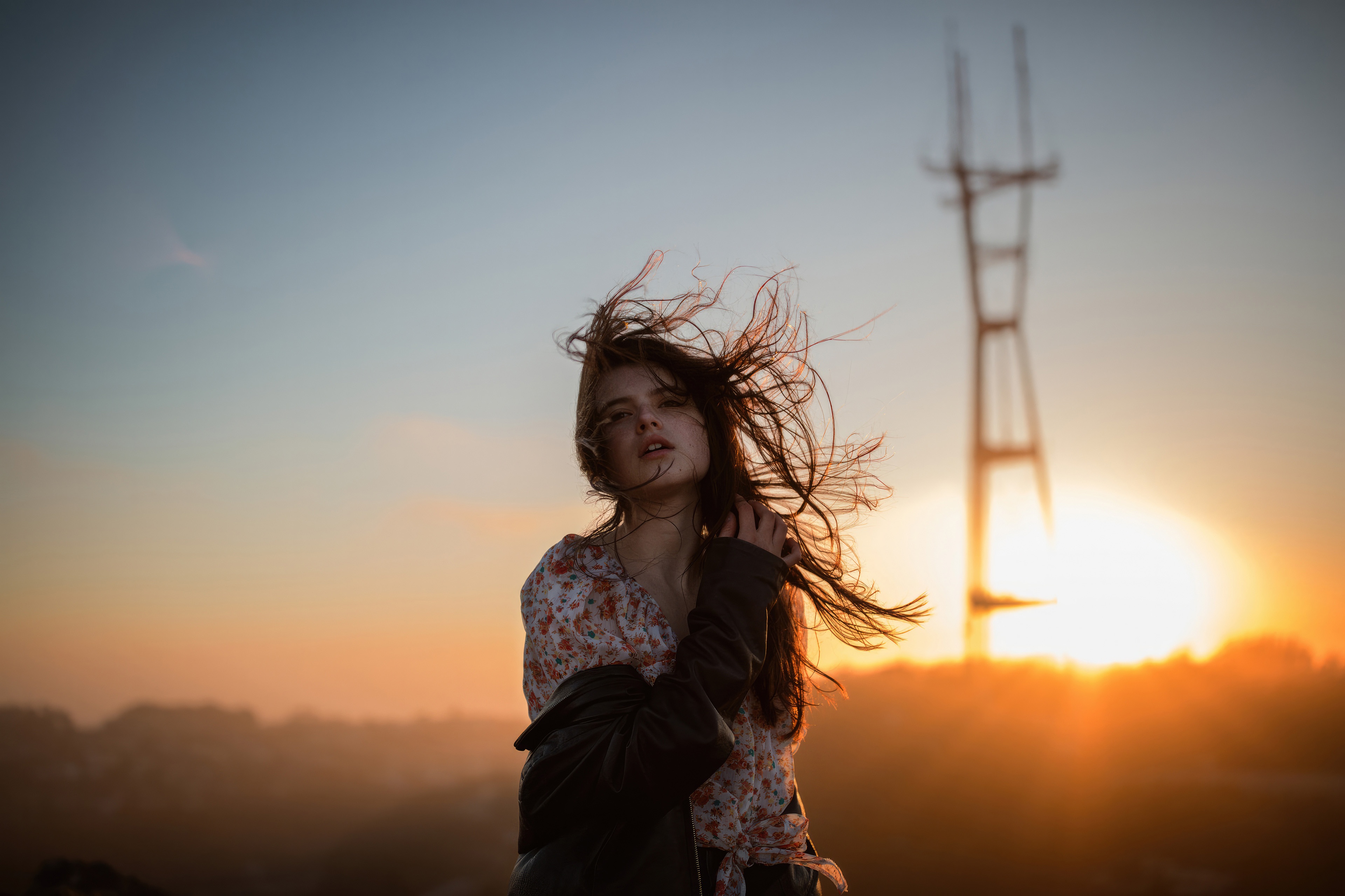 Girl in Golden Hour with Windblown Hair HD Wallpaper