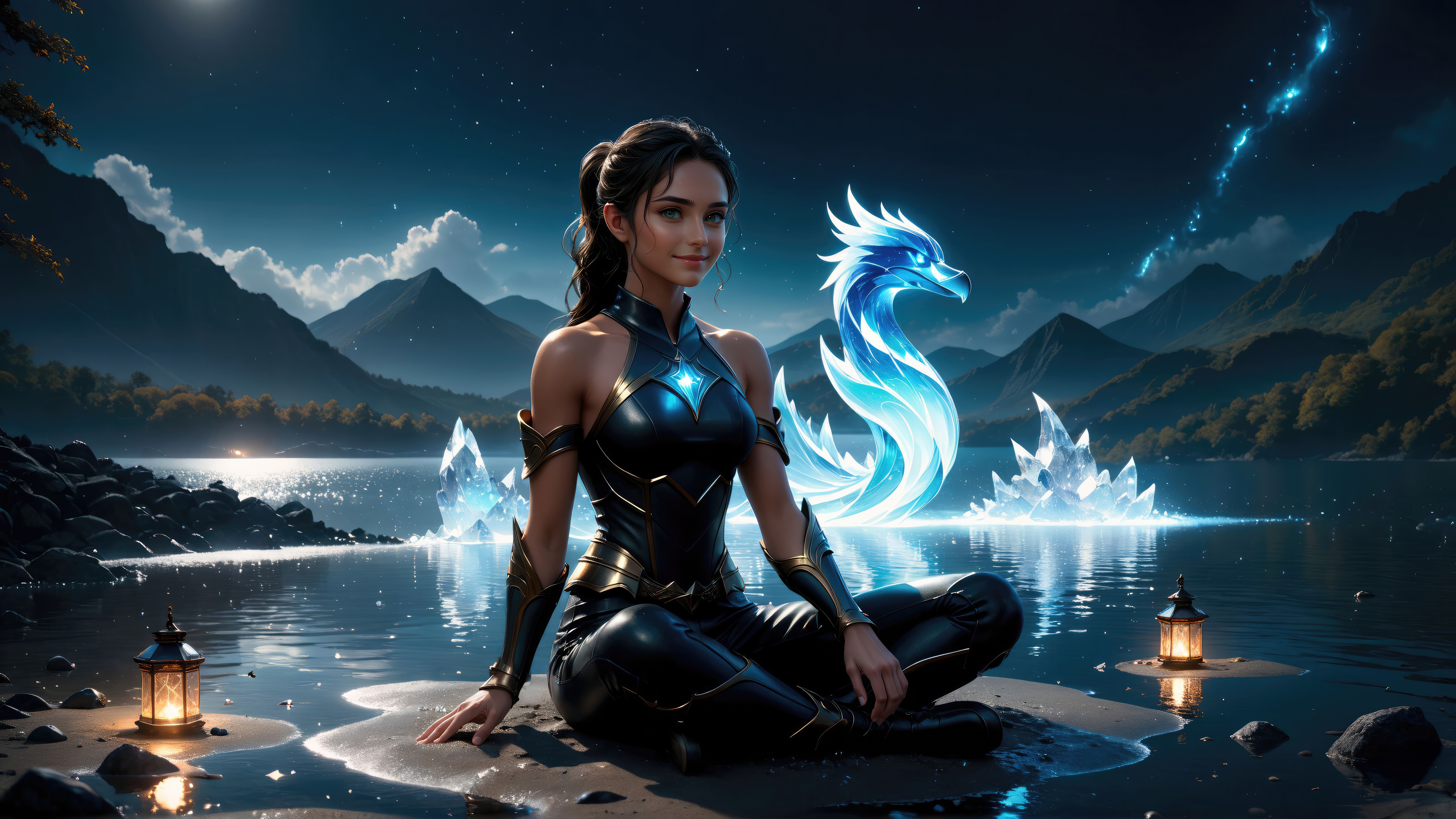 Dragon Queen on Mythical Shores Lake HD Wallpaper