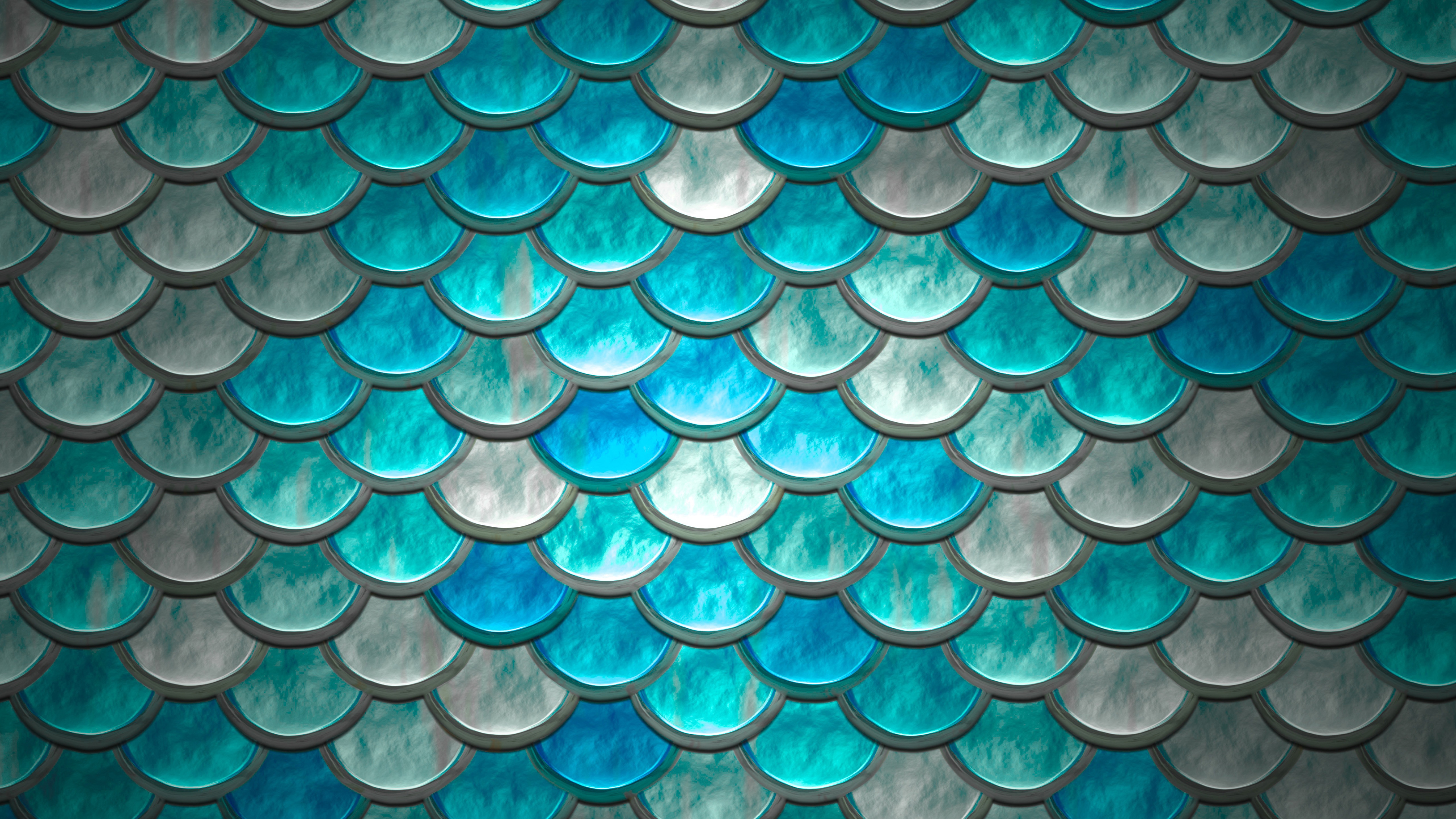 Turquoise and Cyan Scalloped Mosaic Pattern HD Wallpaper