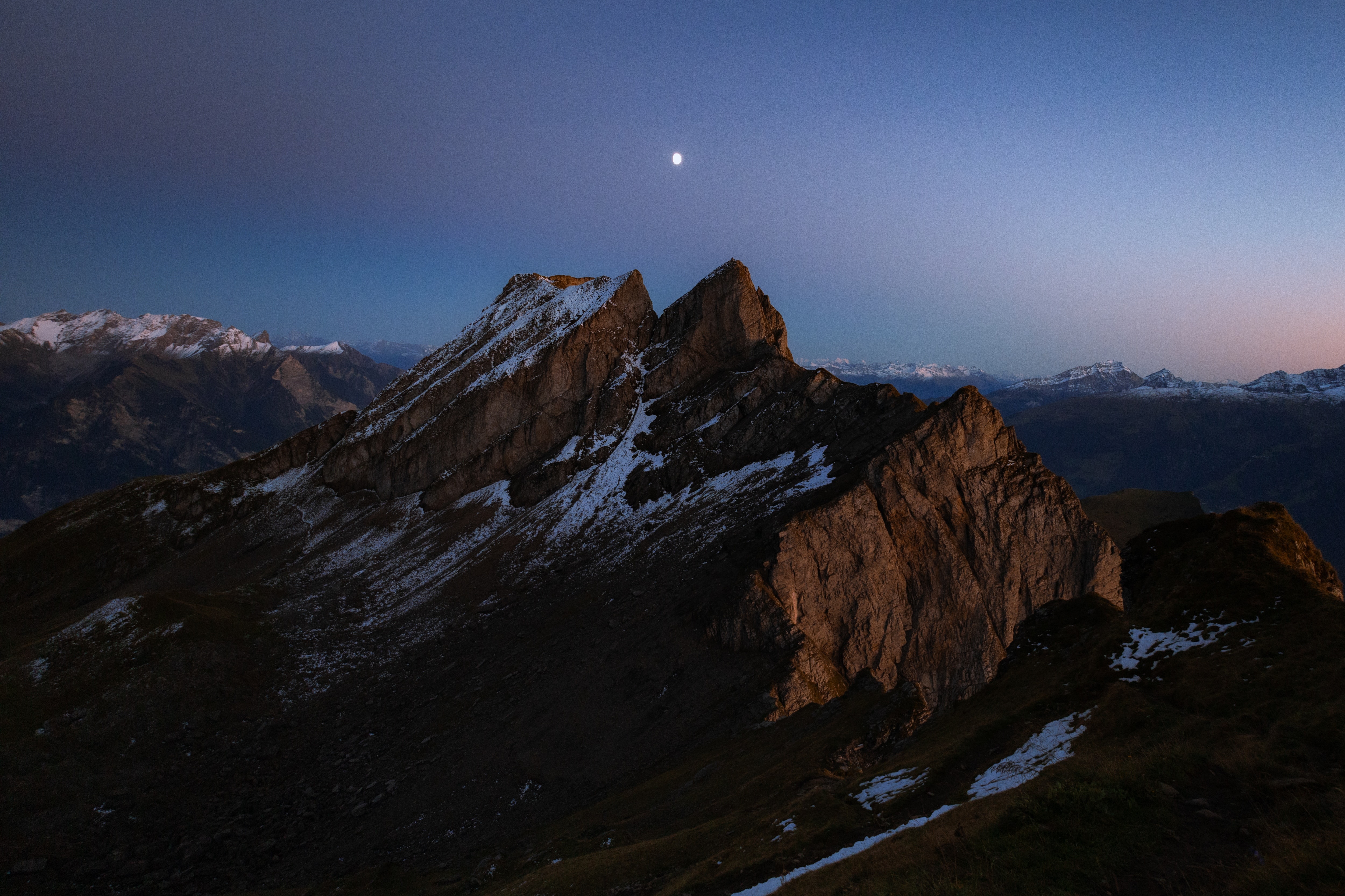 Mountain Range Under a Moonlit Sky HD Wallpaper
