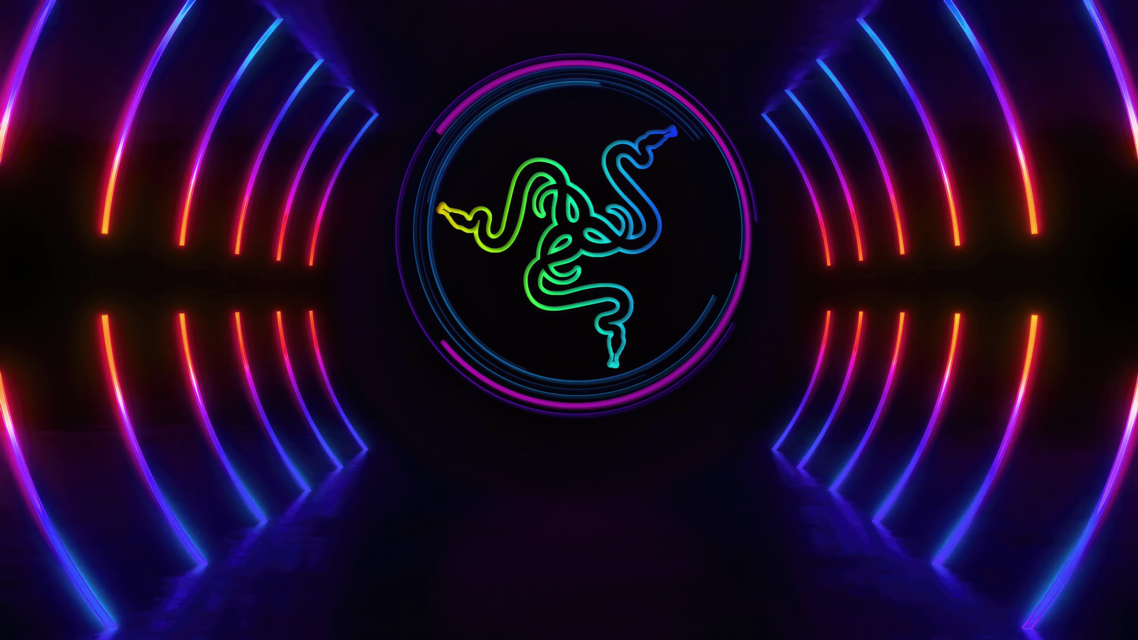 Razer logo with neon lights tunnel HD Wallpaper