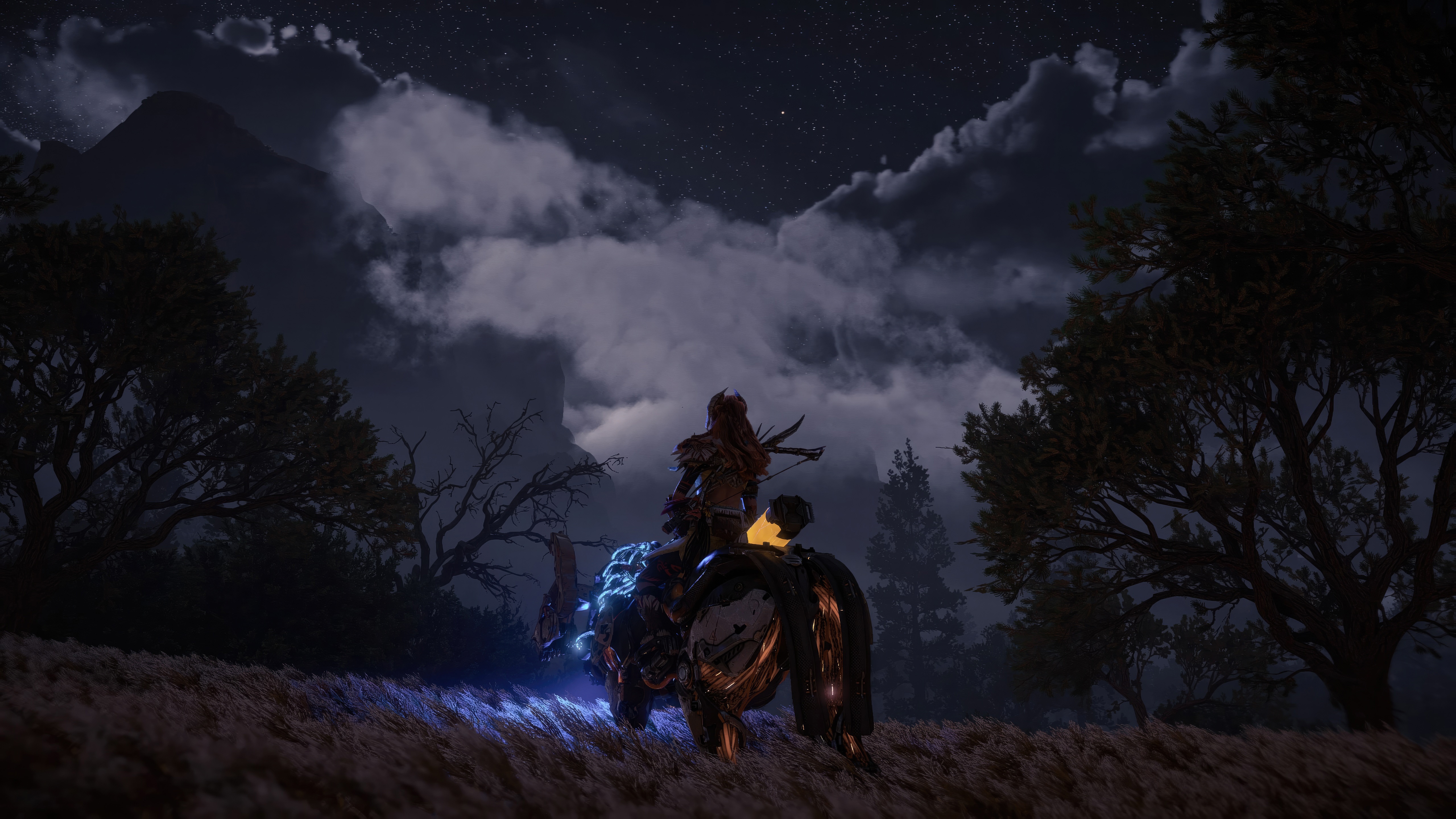 Horizon Forbidden West Aloy riding a machine at night HD Wallpaper